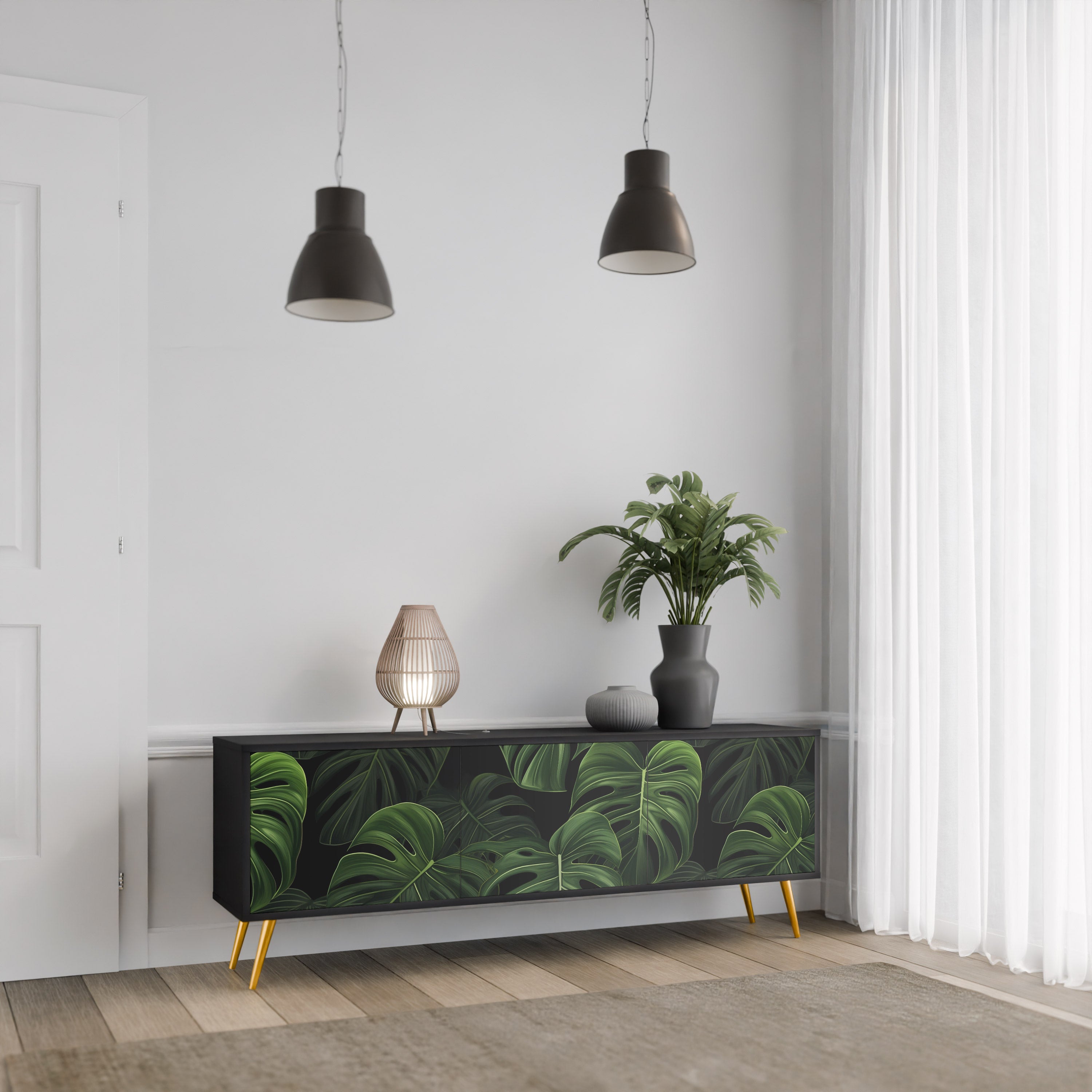 INFINITE MONSTERA 3-türiger TV-Ständer in Schwarz