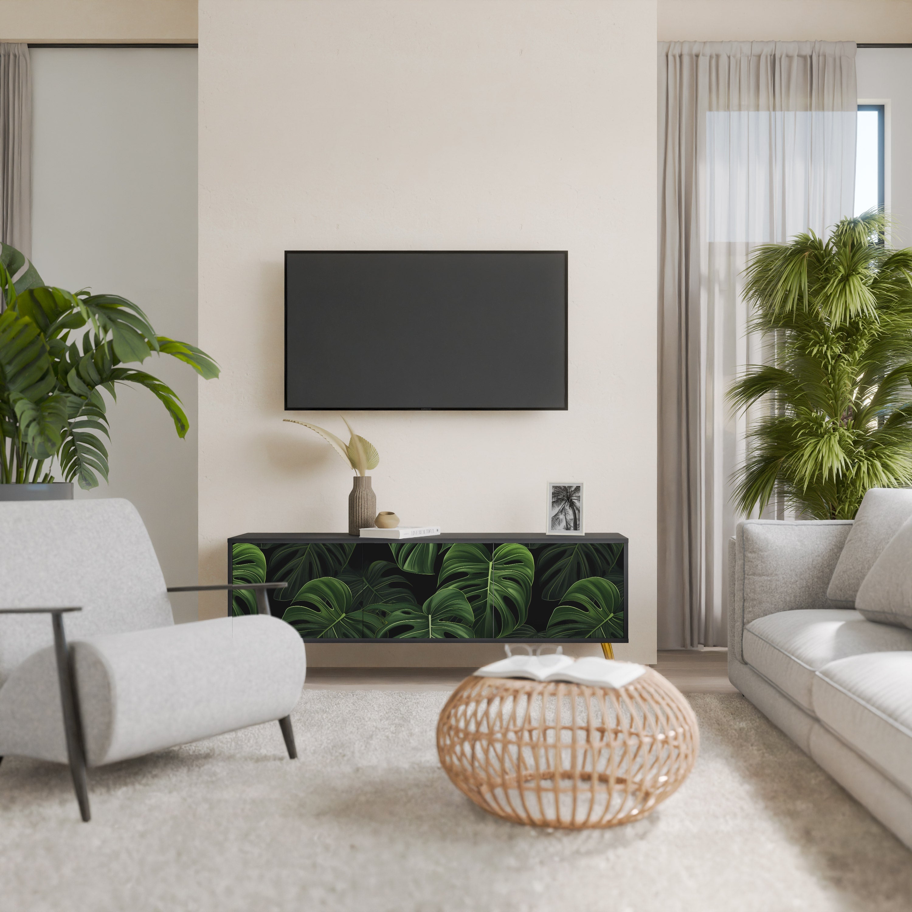 INFINITE MONSTERA 3-türiger TV-Ständer in Schwarz
