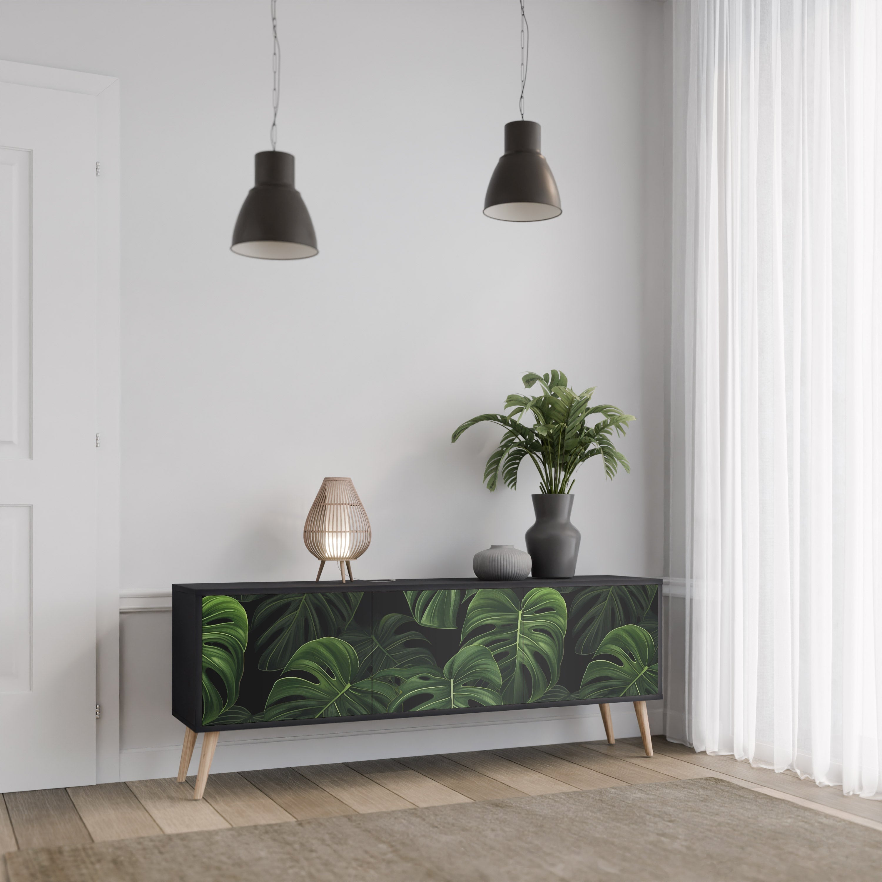 INFINITE MONSTERA 3-türiger TV-Ständer in Schwarz