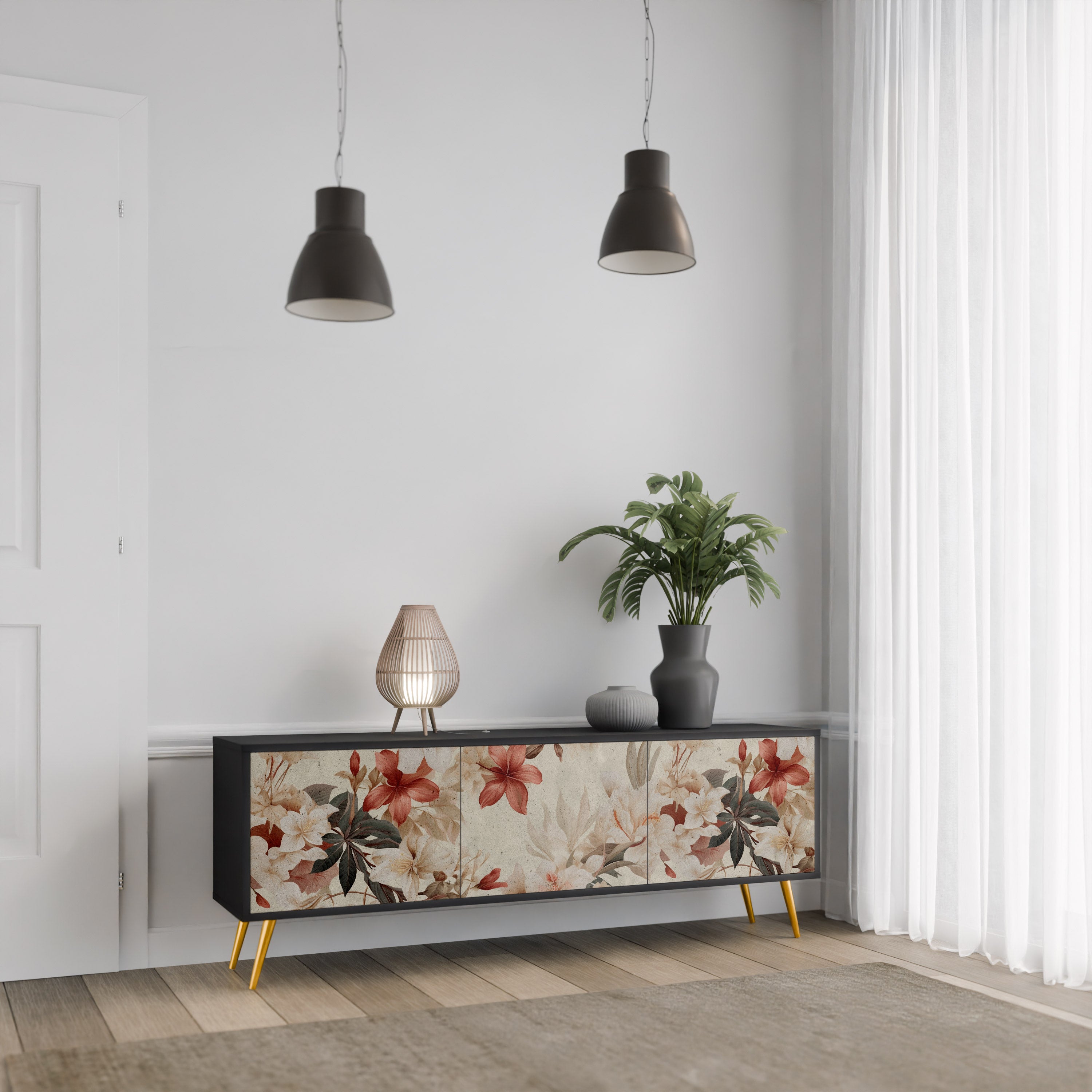 PETAL HARMONY 3-türiger TV-Ständer in Schwarz