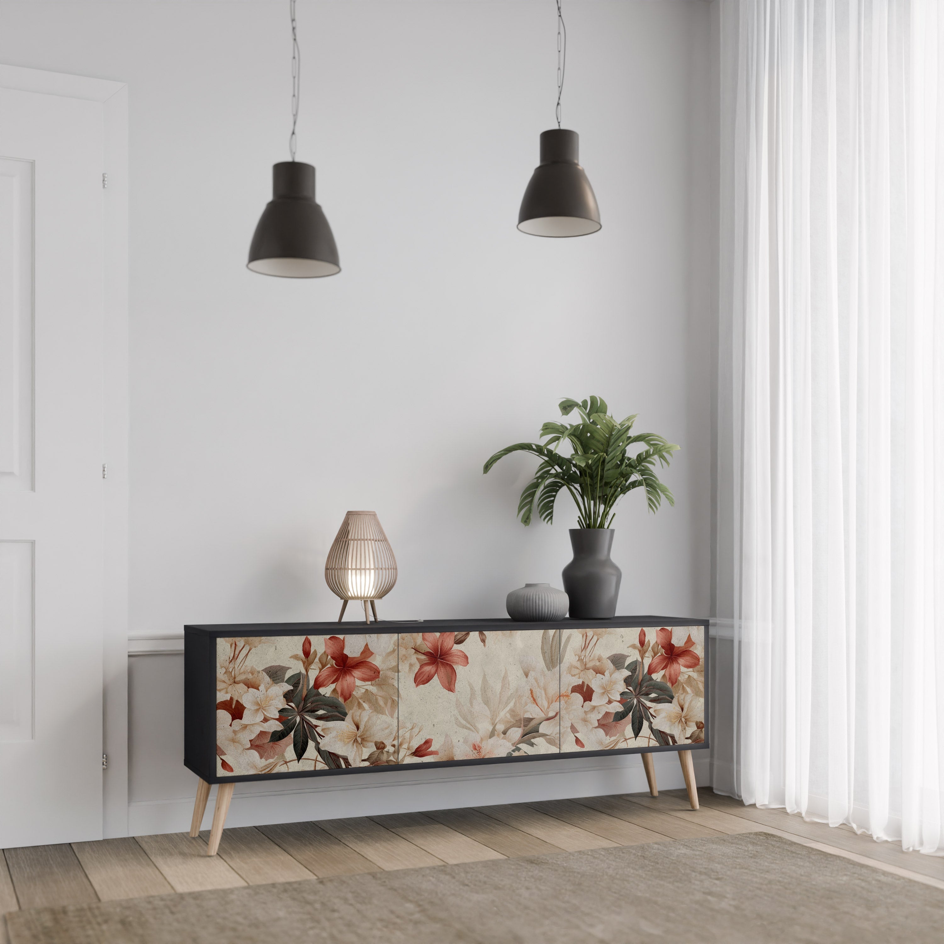 PETAL HARMONY 3-türiger TV-Ständer in Schwarz
