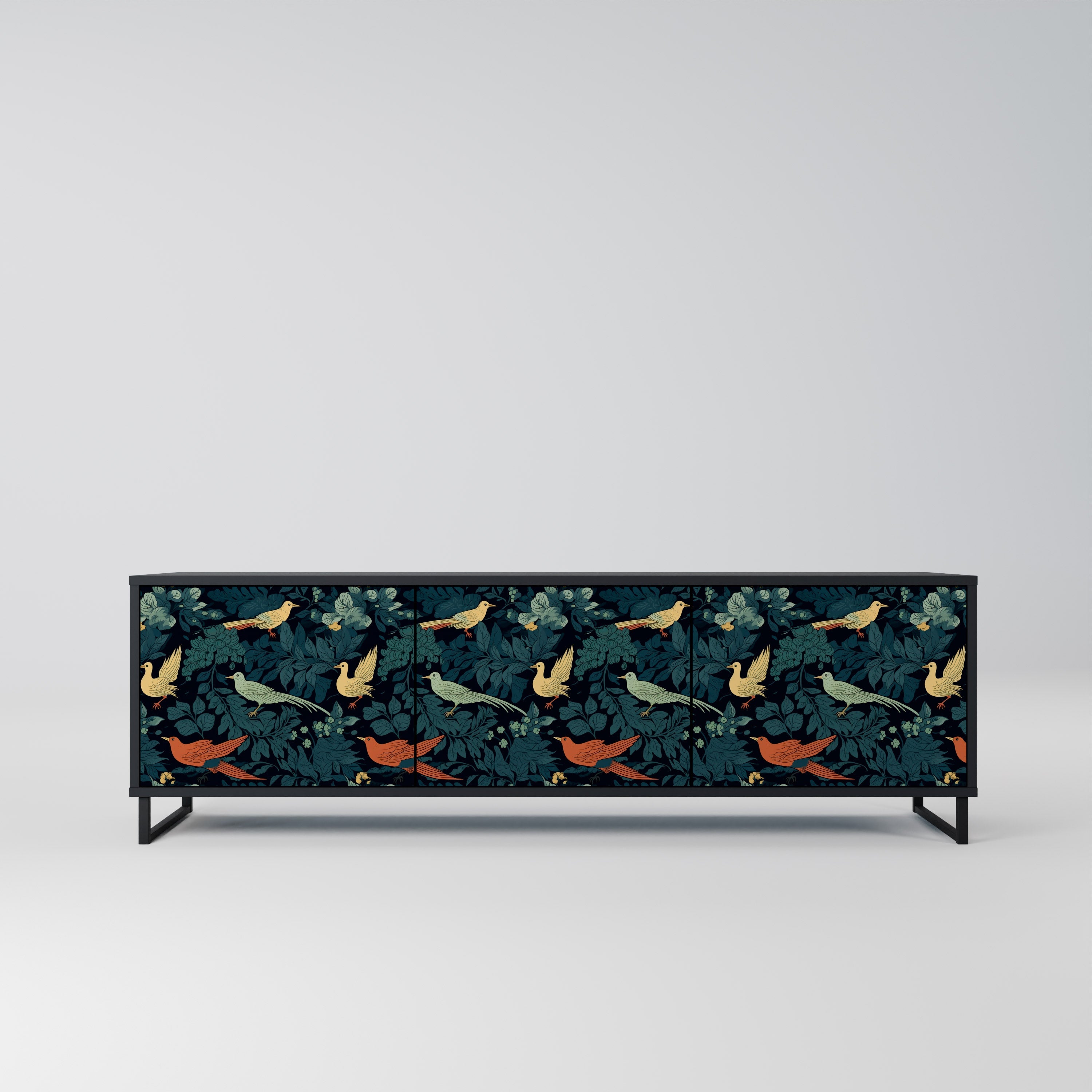 FOWL ORNAMENT 3-türiger TV-Ständer in Schwarz