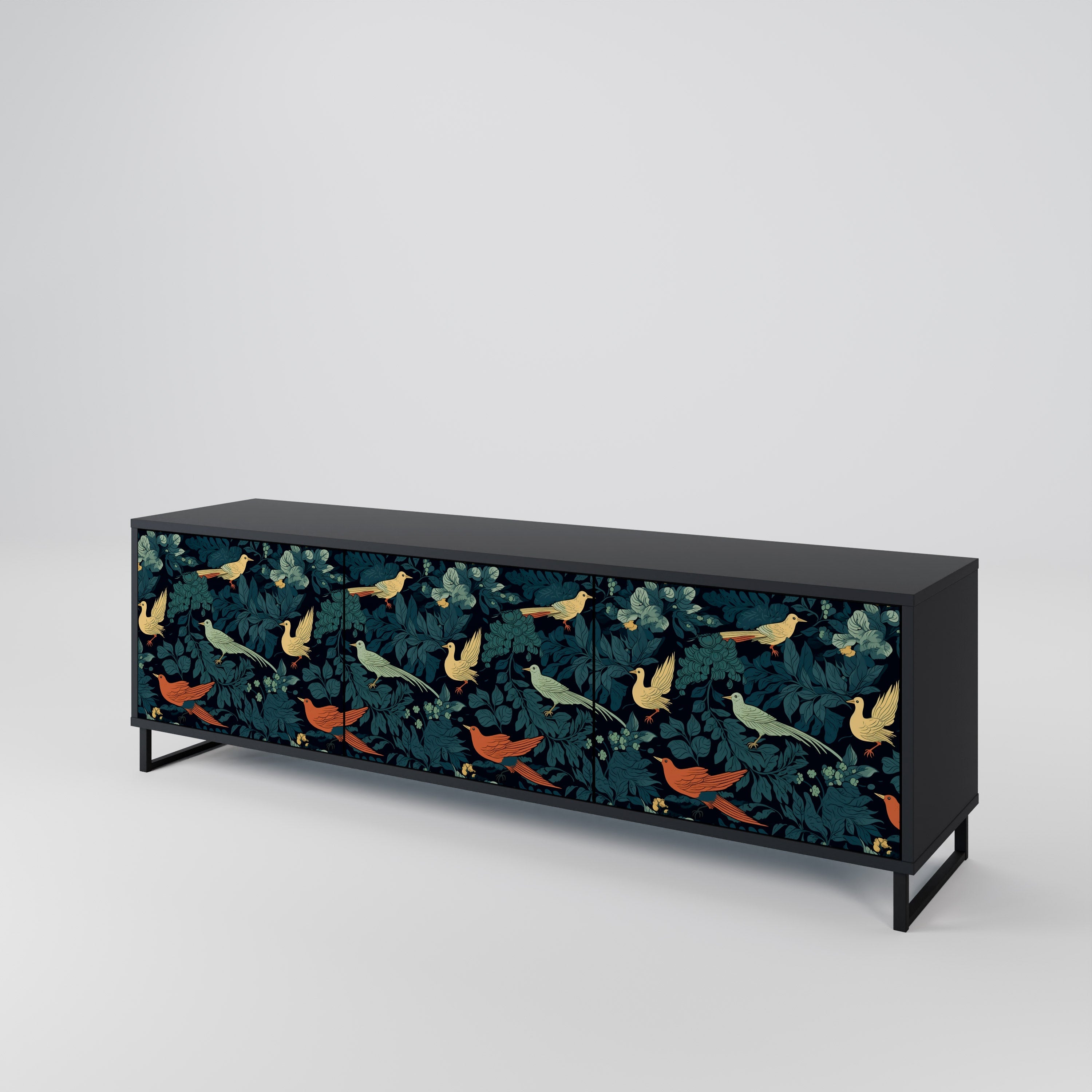 FOWL ORNAMENT 3-türiger TV-Ständer in Schwarz