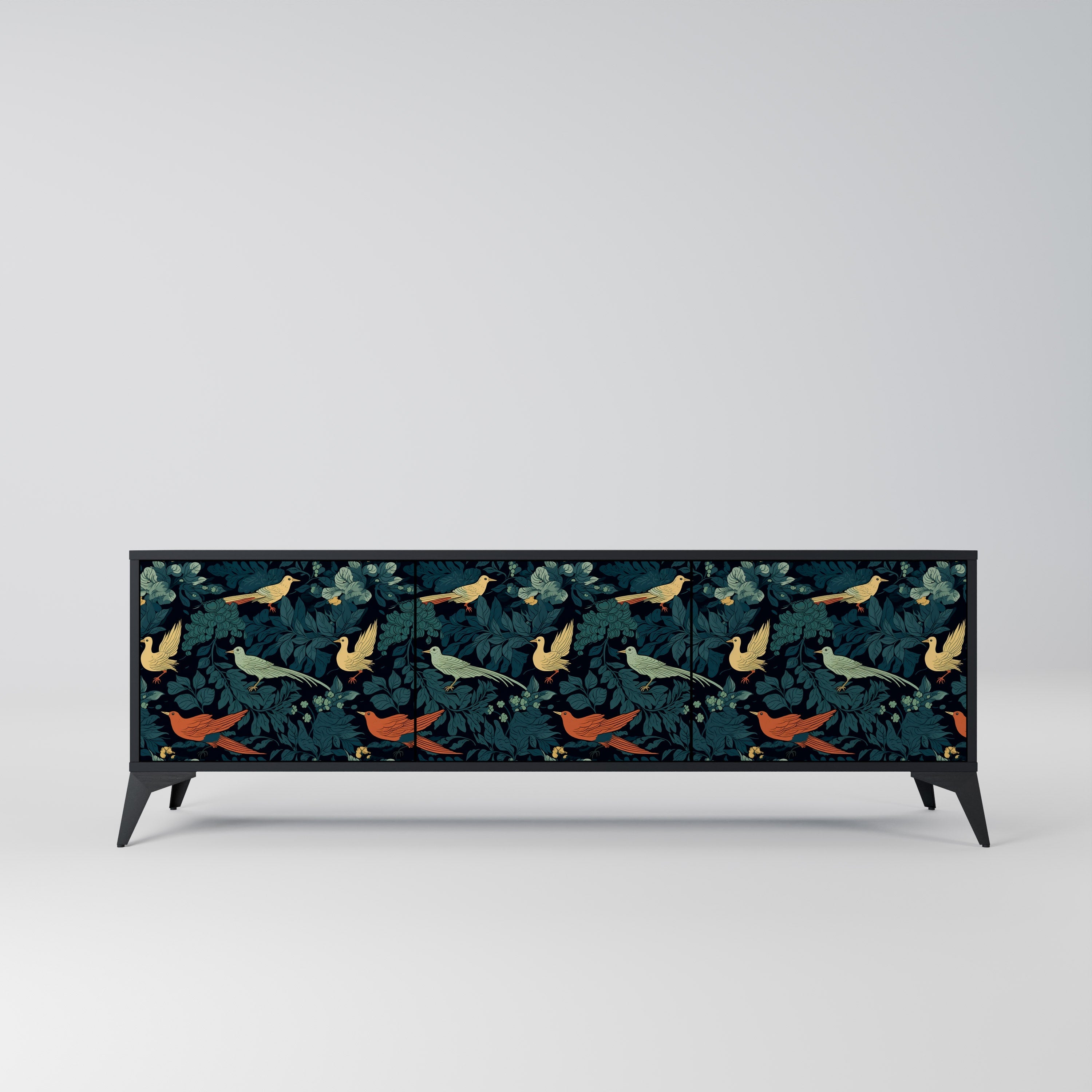 FOWL ORNAMENT 3-türiger TV-Ständer in Schwarz