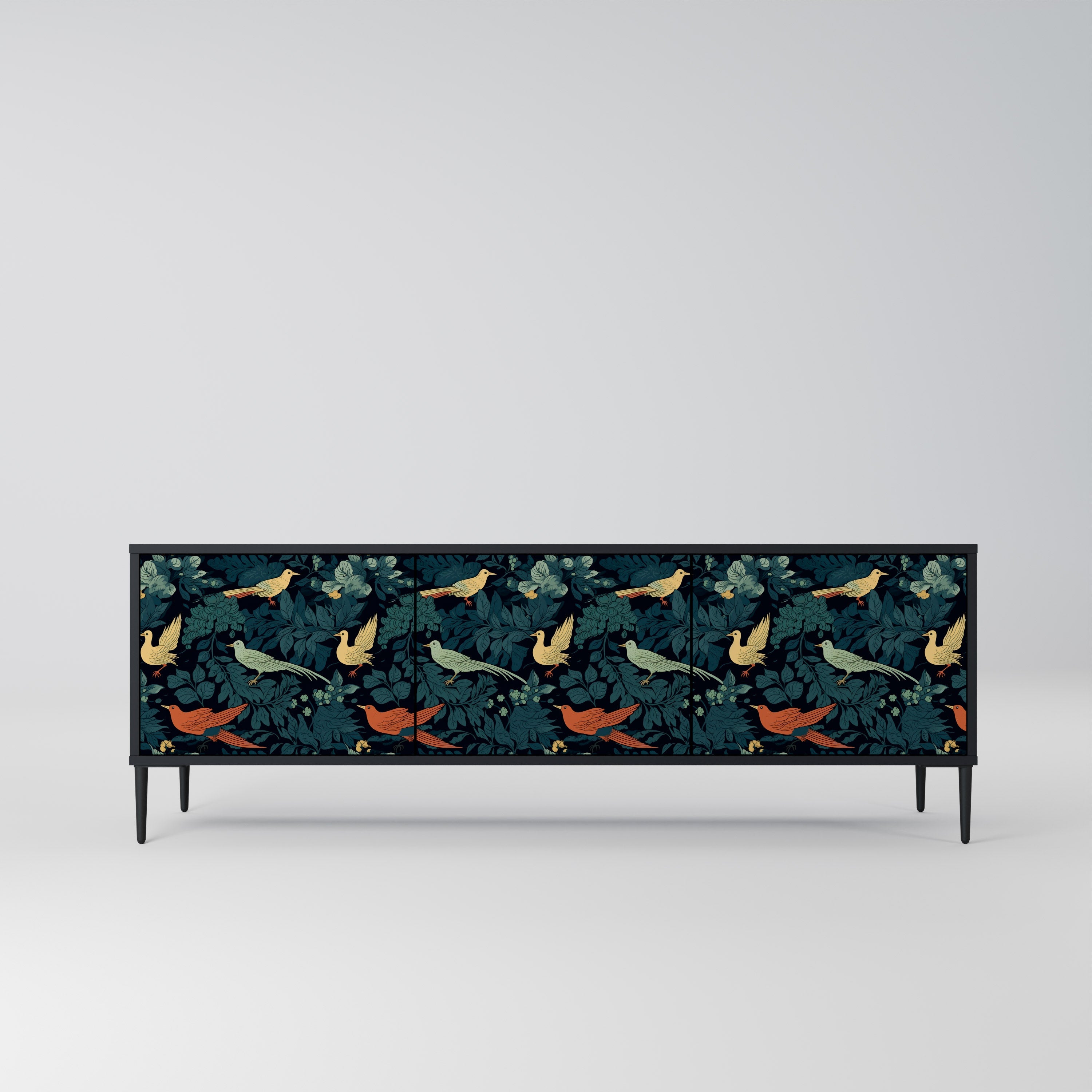 FOWL ORNAMENT 3-türiger TV-Ständer in Schwarz