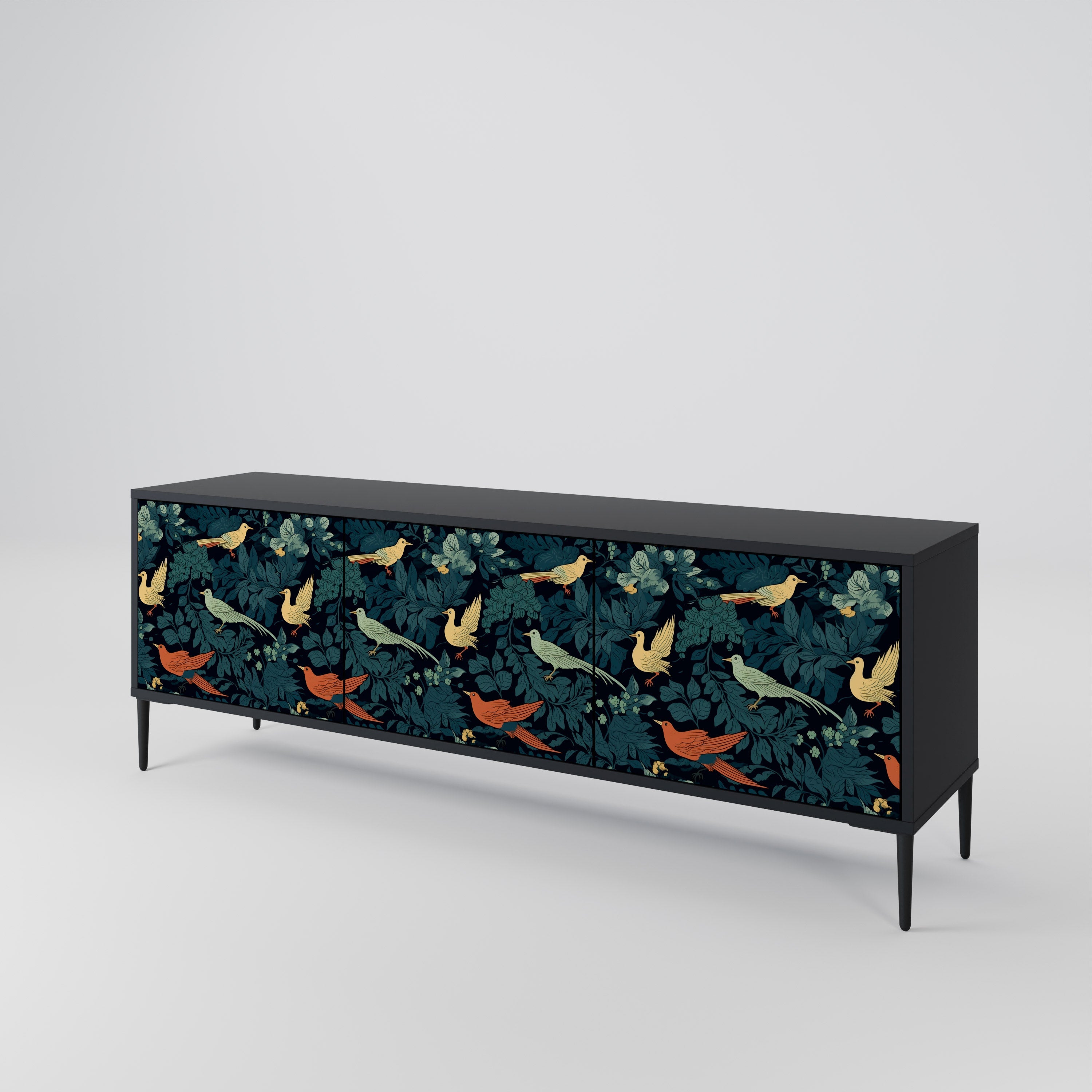 FOWL ORNAMENT 3-türiger TV-Ständer in Schwarz