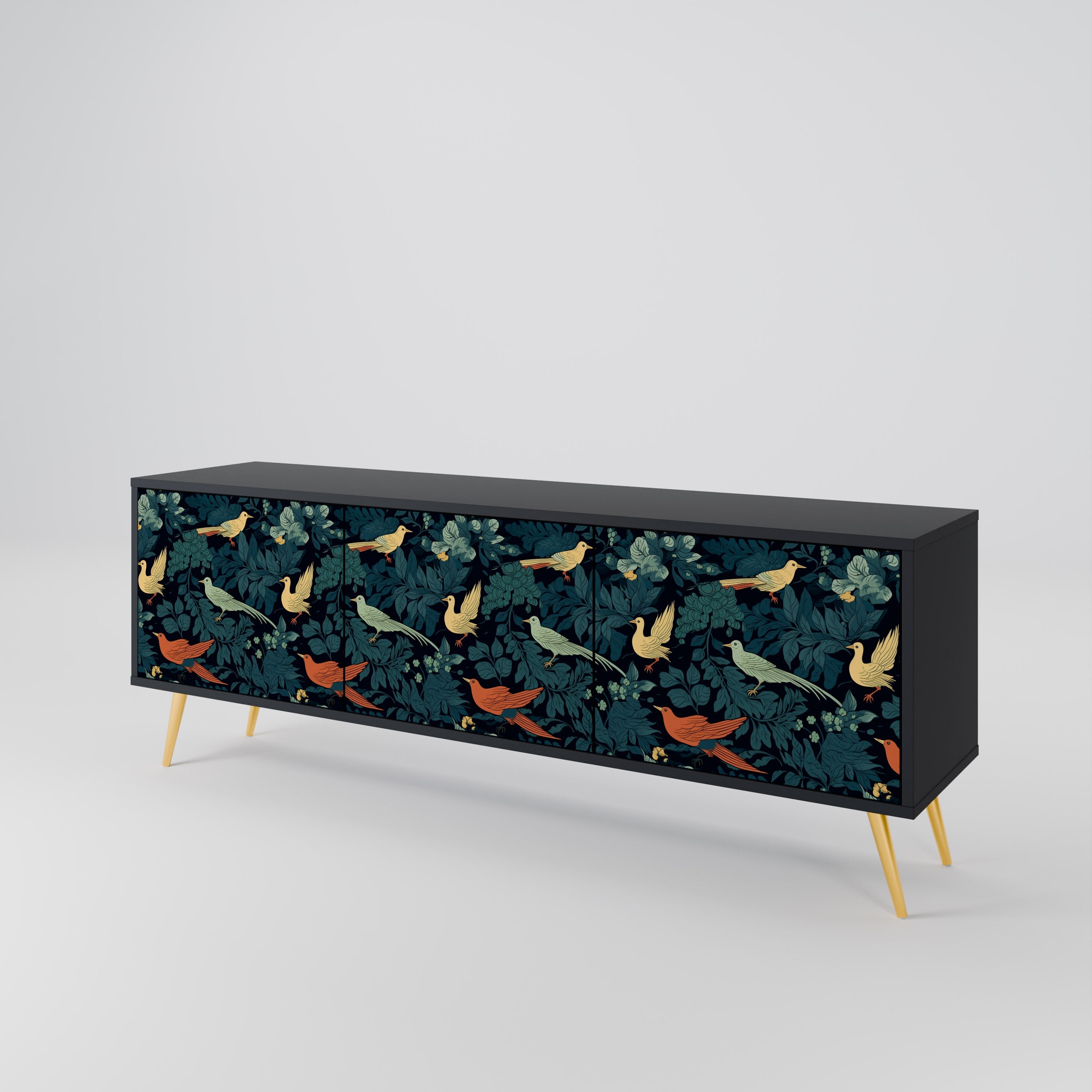 FOWL ORNAMENT 3-türiger TV-Ständer in Schwarz