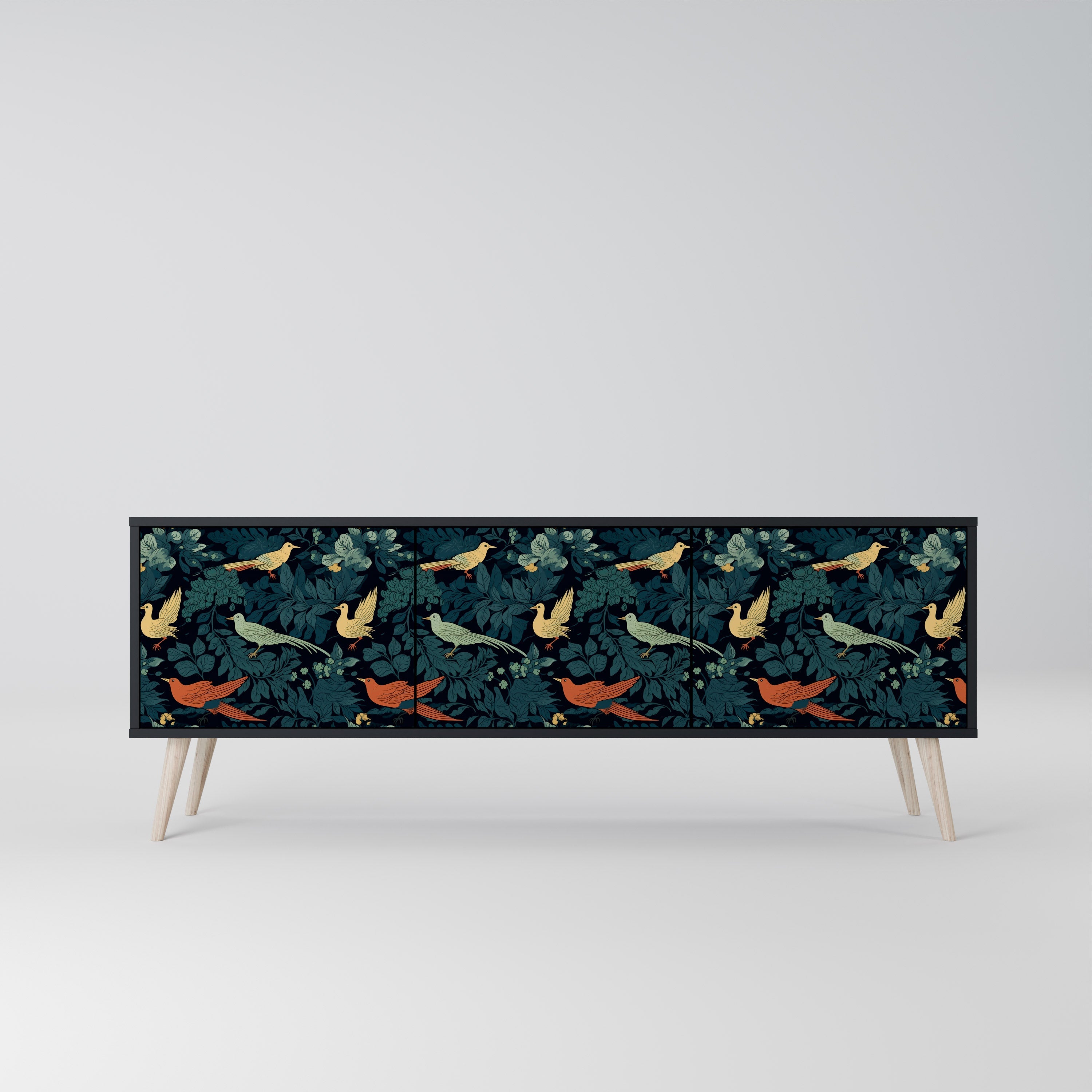 FOWL ORNAMENT 3-türiger TV-Ständer in Schwarz