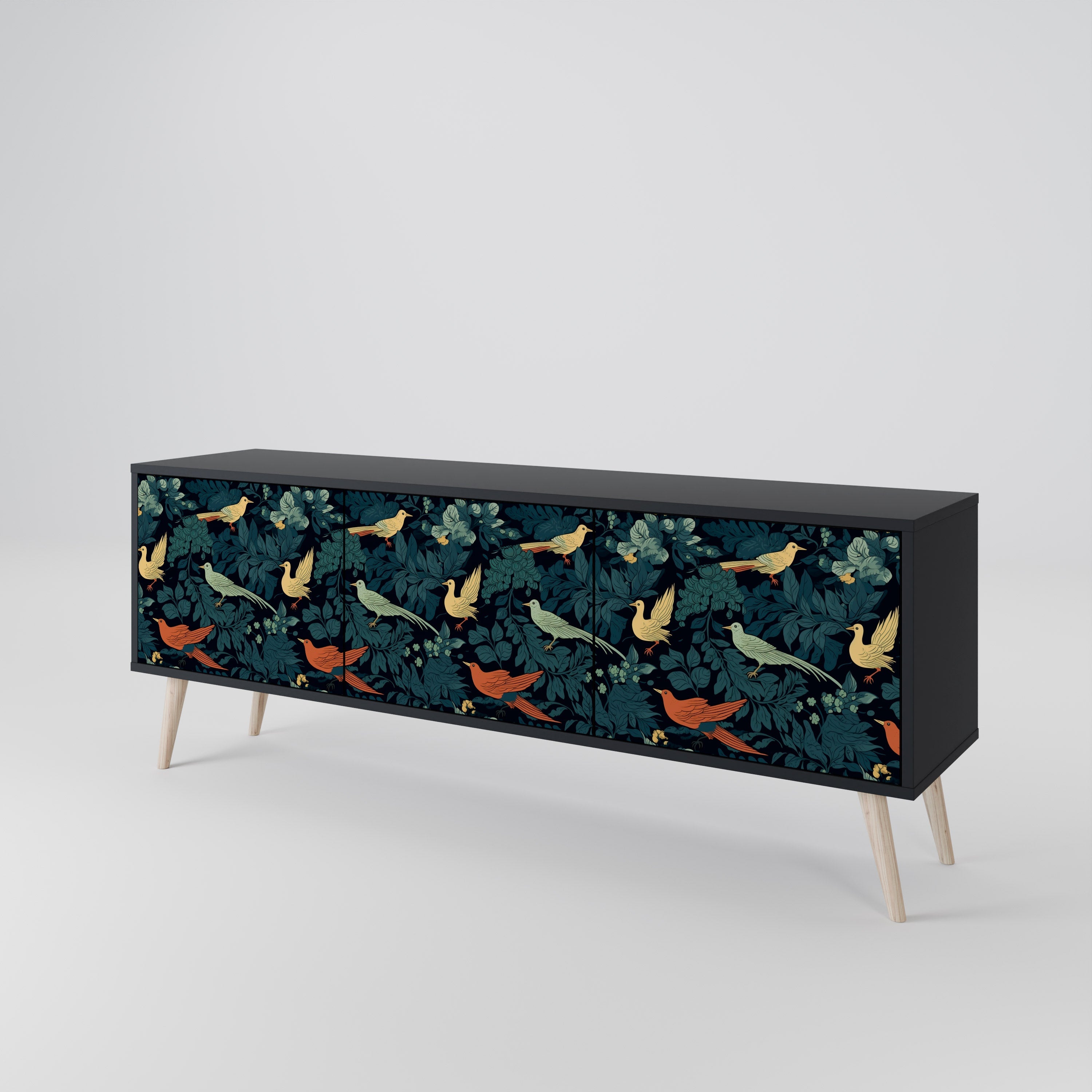 FOWL ORNAMENT 3-türiger TV-Ständer in Schwarz