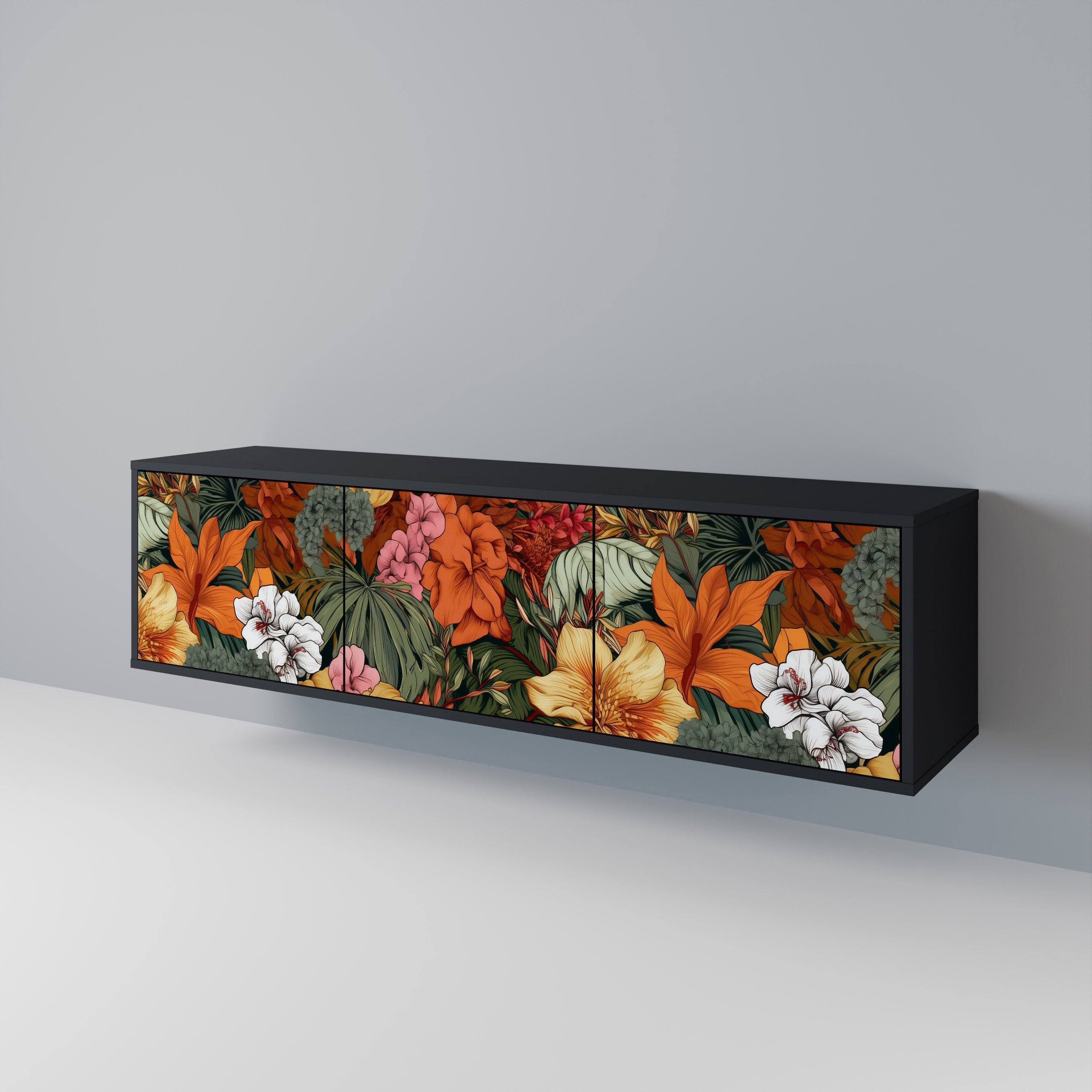 RADIANT FLORA 3-türiger TV-Ständer in Schwarz