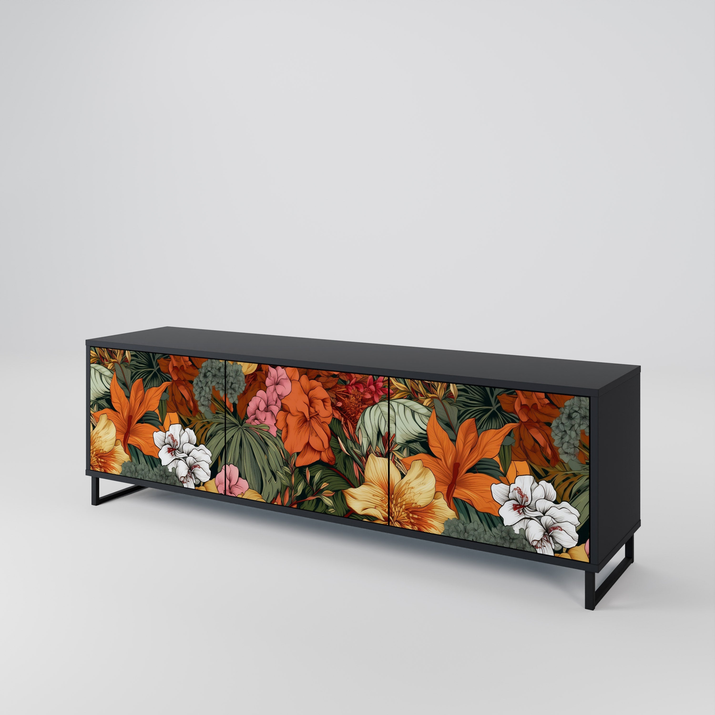 RADIANT FLORA 3-türiger TV-Ständer in Schwarz