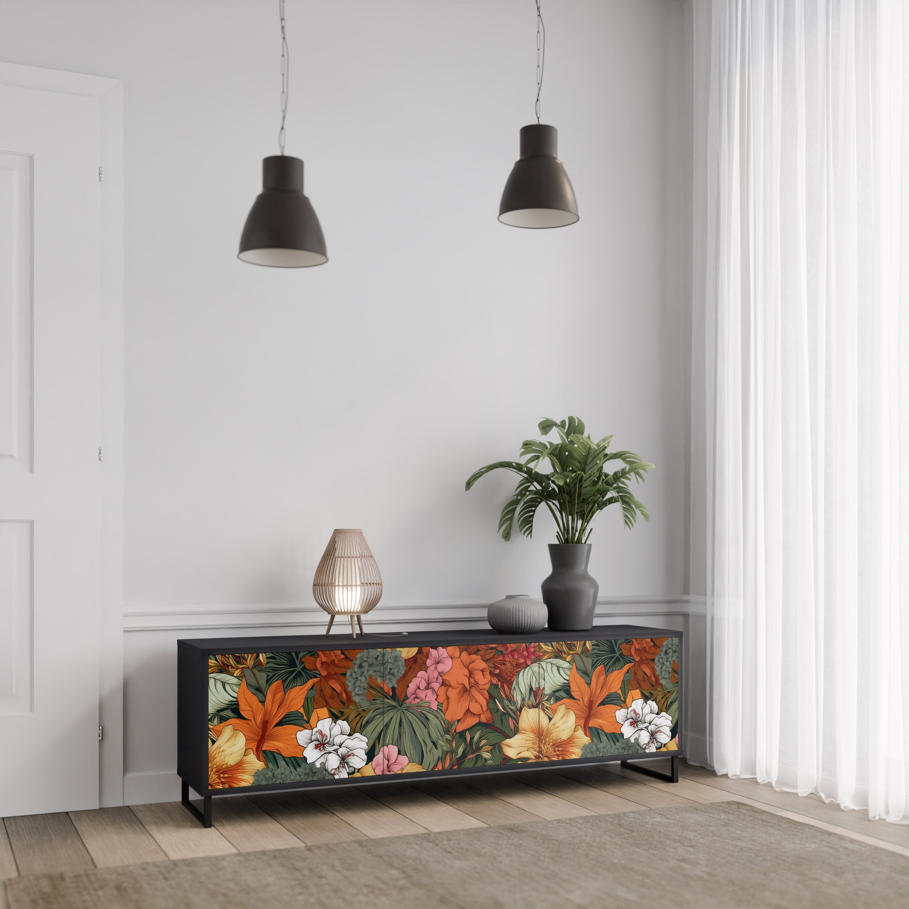 RADIANT FLORA 3-türiger TV-Ständer in Schwarz