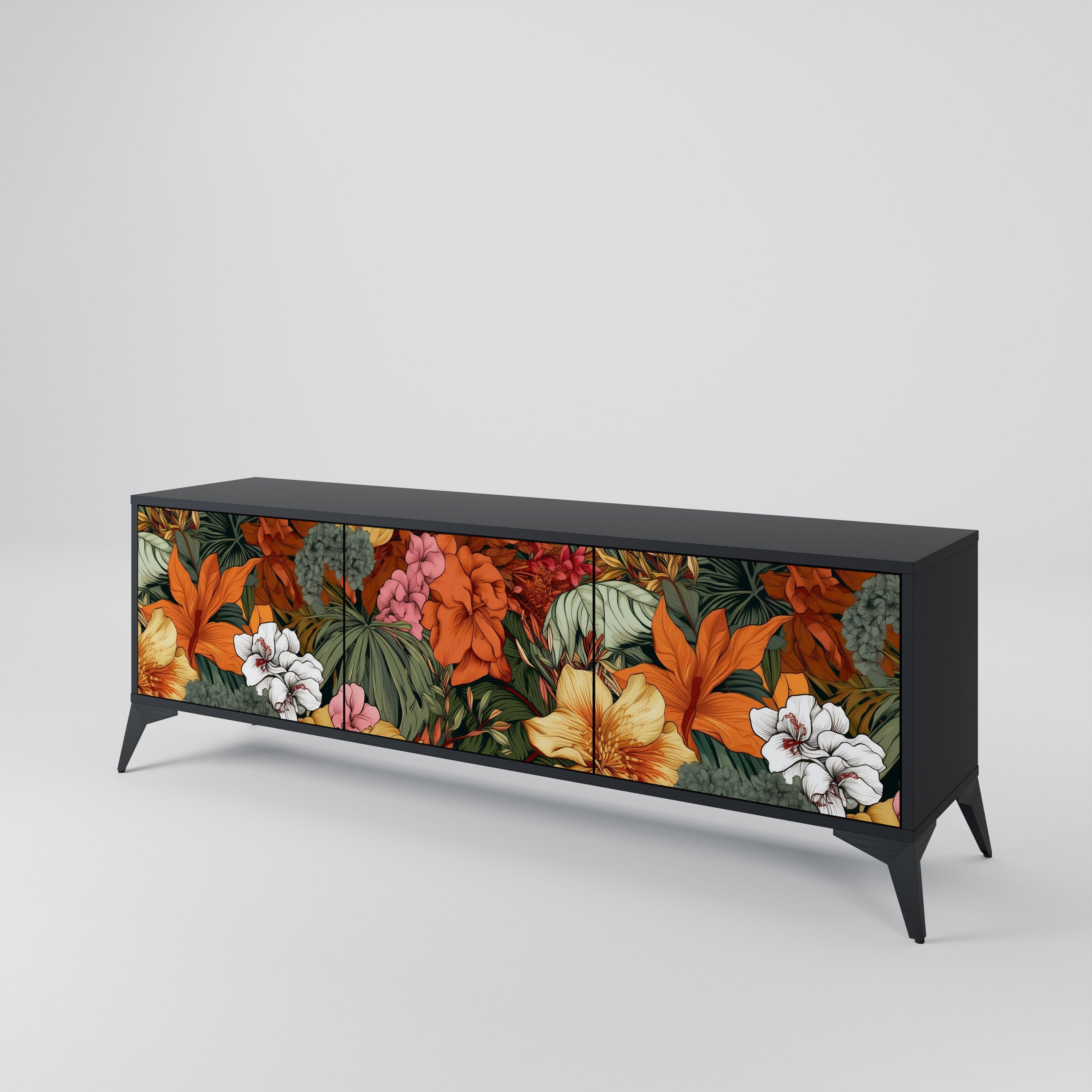 RADIANT FLORA 3-türiger TV-Ständer in Schwarz