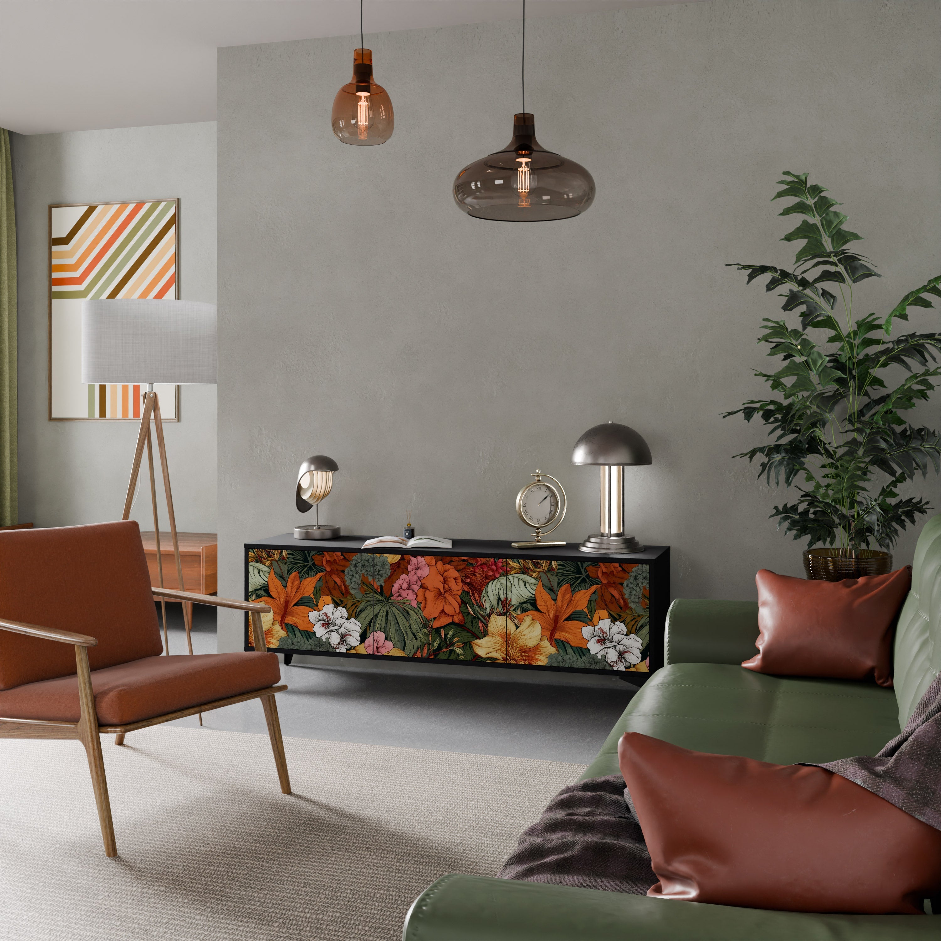 RADIANT FLORA 3-türiger TV-Ständer in Schwarz