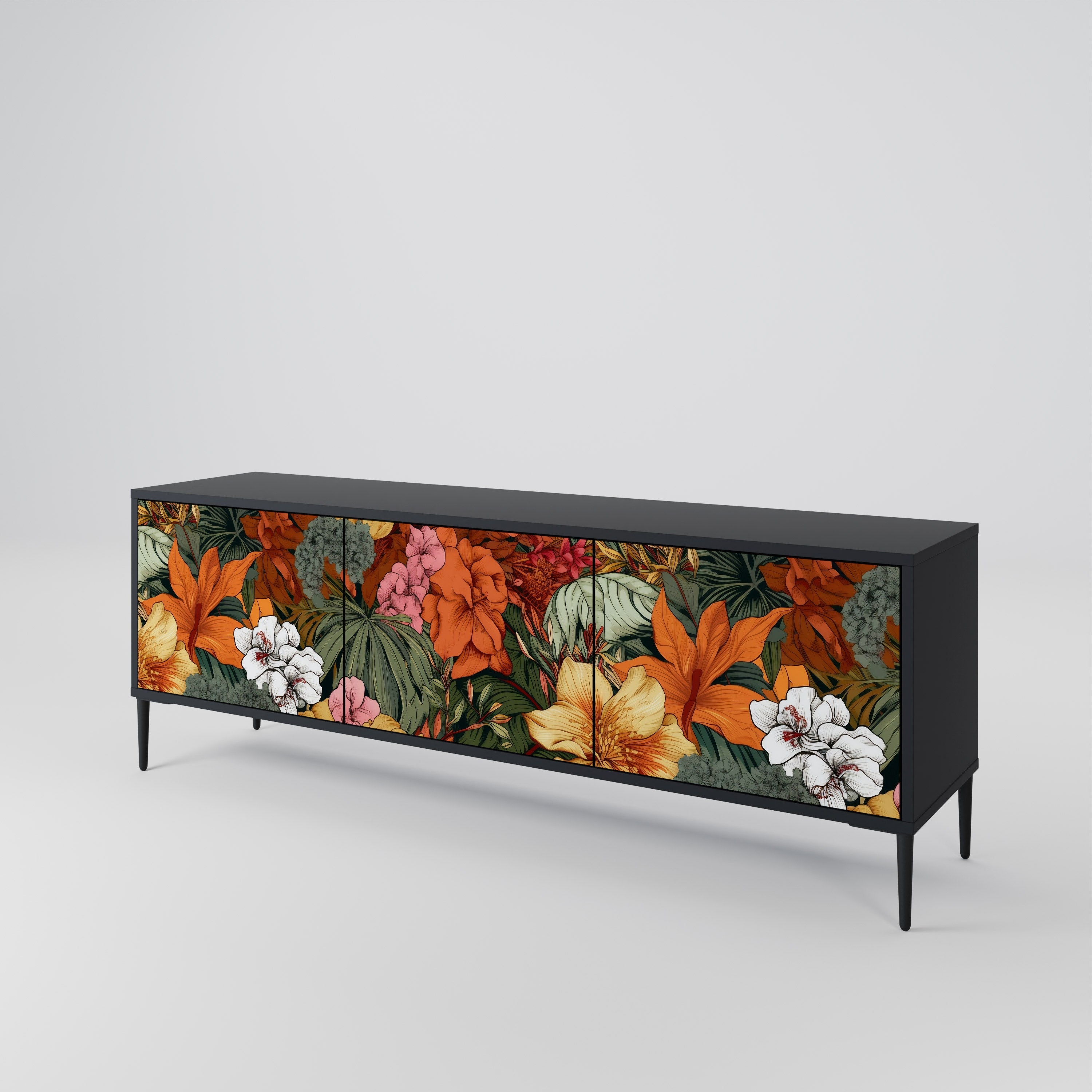RADIANT FLORA 3-türiger TV-Ständer in Schwarz