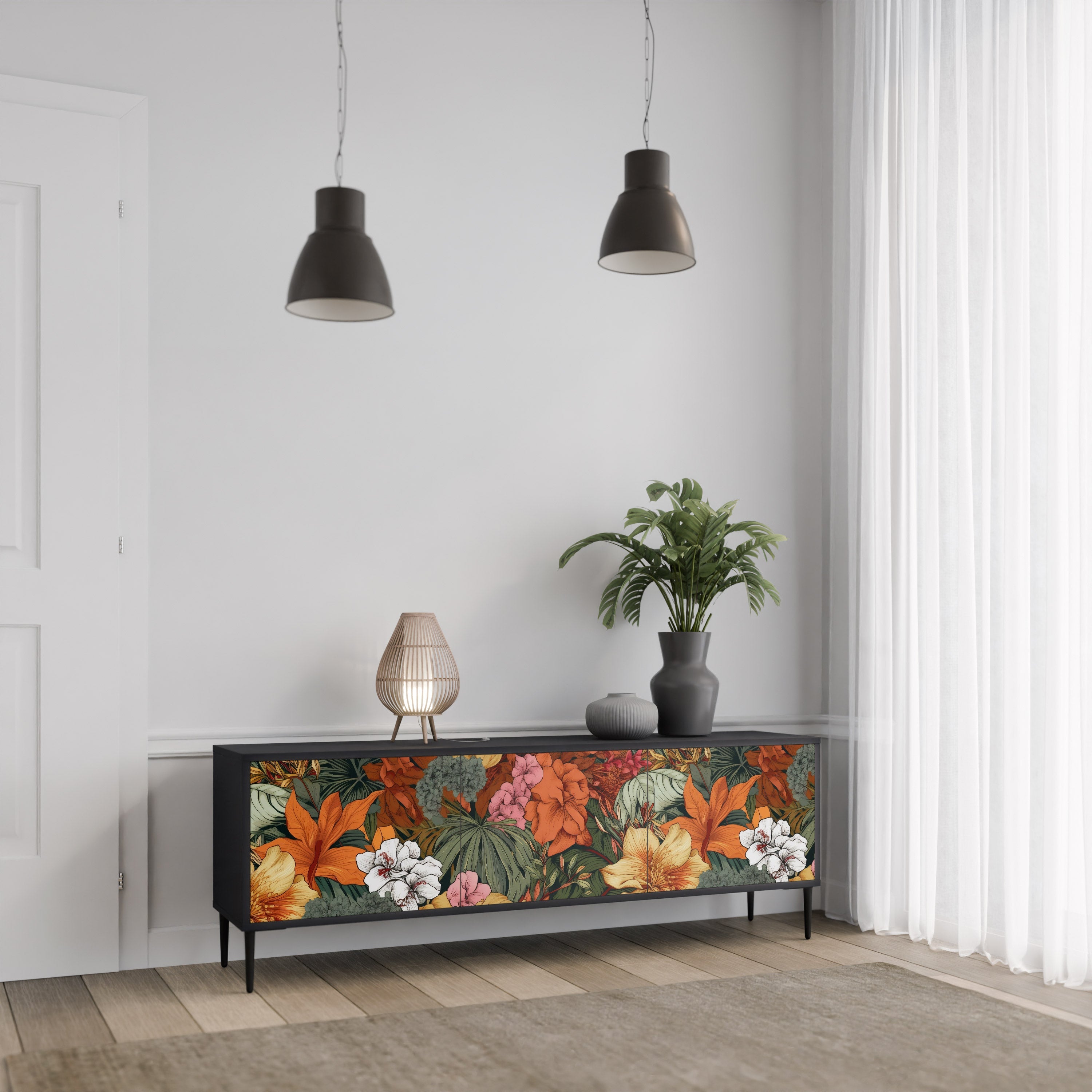 RADIANT FLORA 3-türiger TV-Ständer in Schwarz