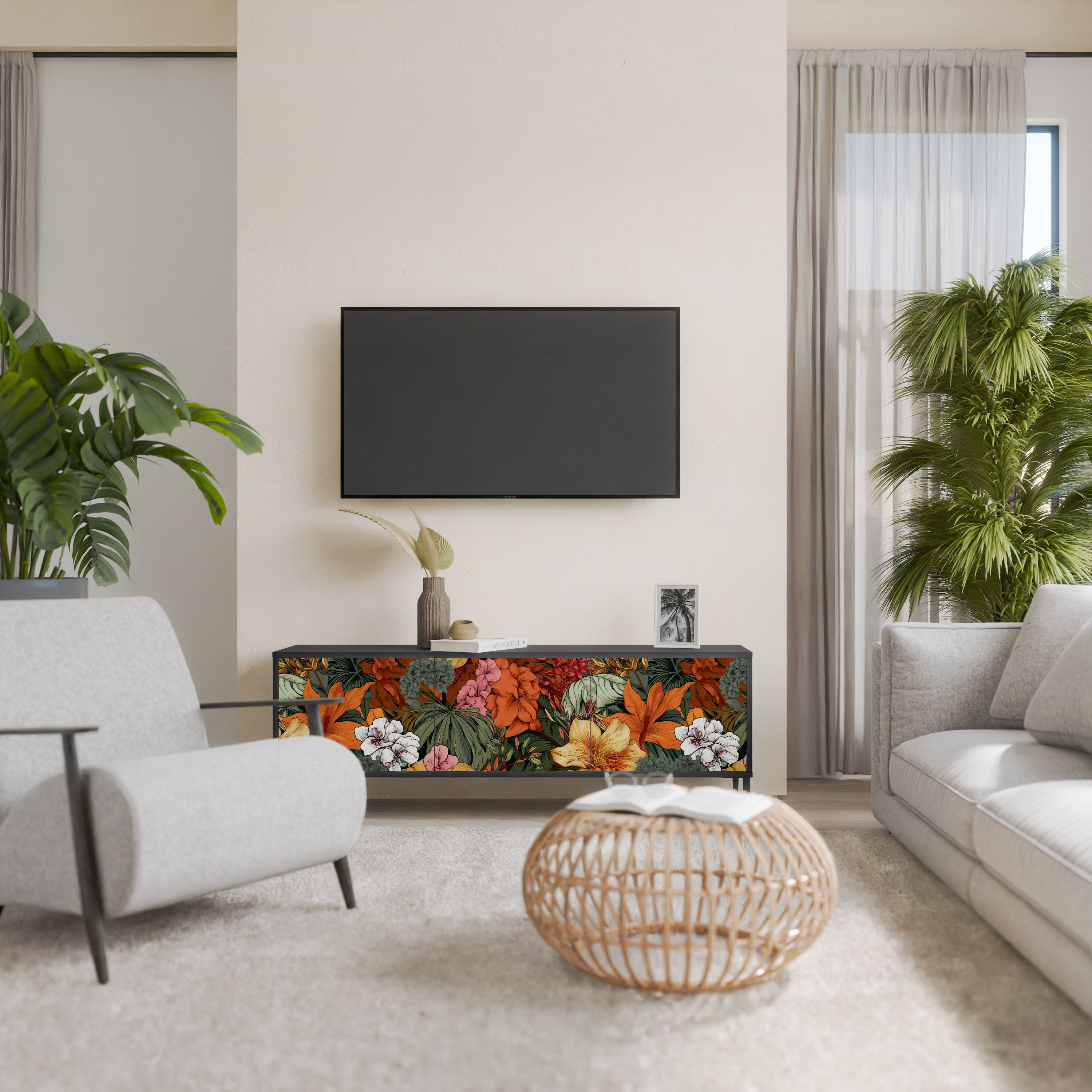 RADIANT FLORA 3-türiger TV-Ständer in Schwarz