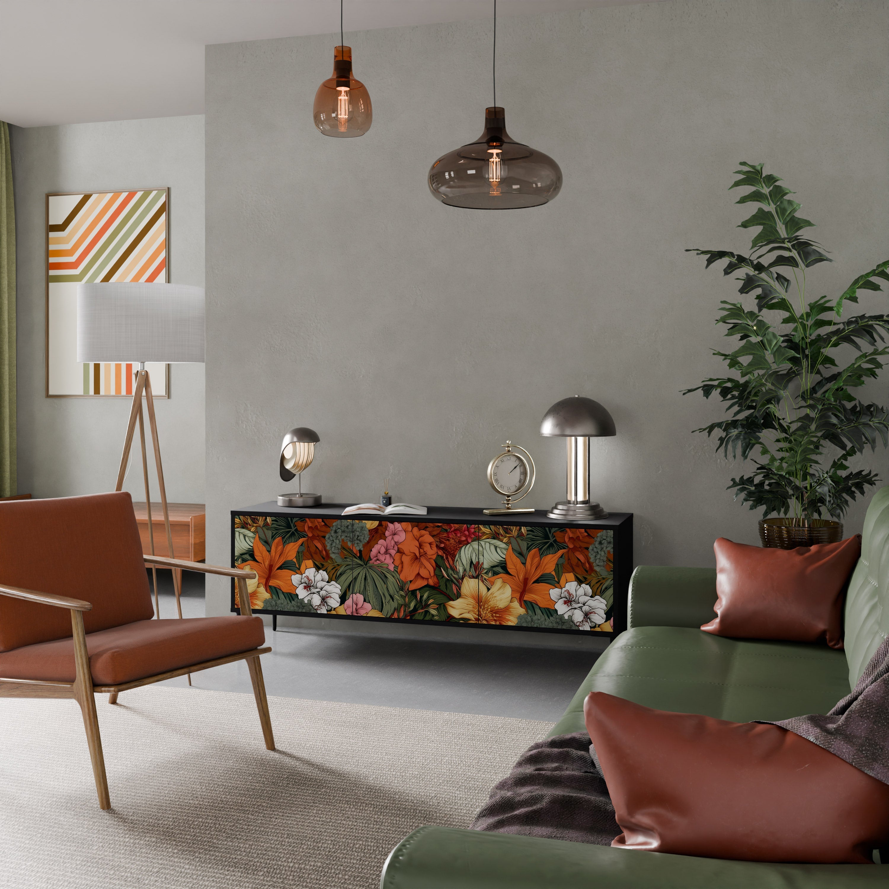 RADIANT FLORA 3-türiger TV-Ständer in Schwarz
