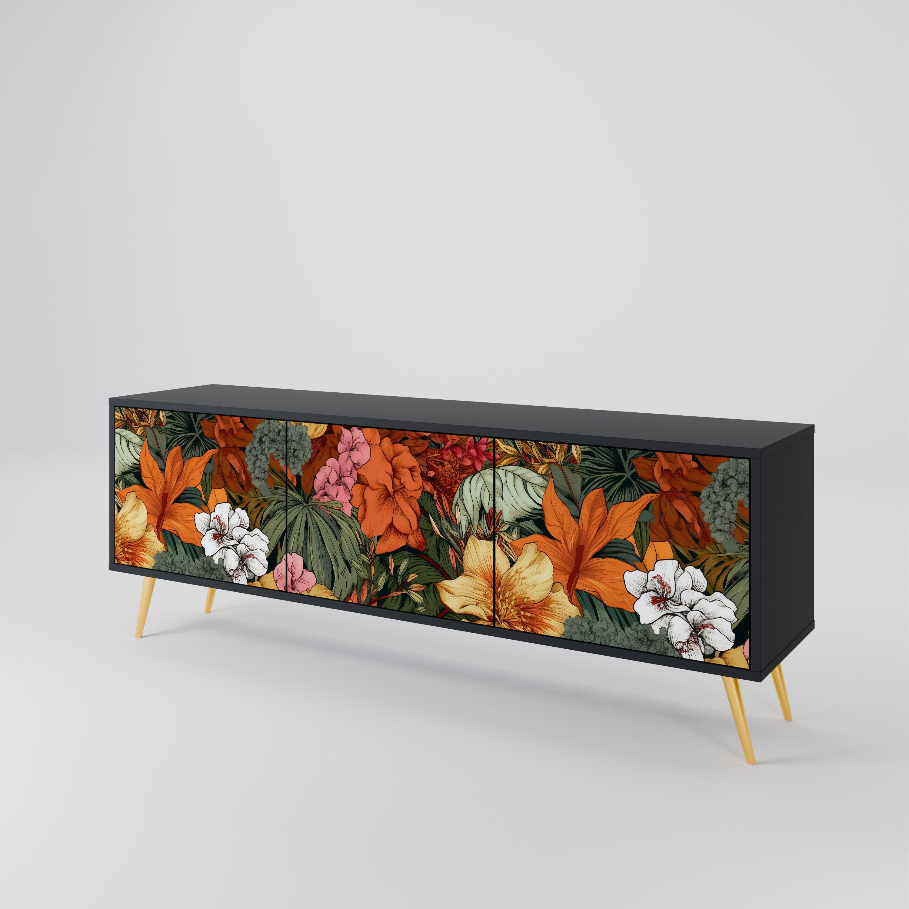 RADIANT FLORA 3-türiger TV-Ständer in Schwarz