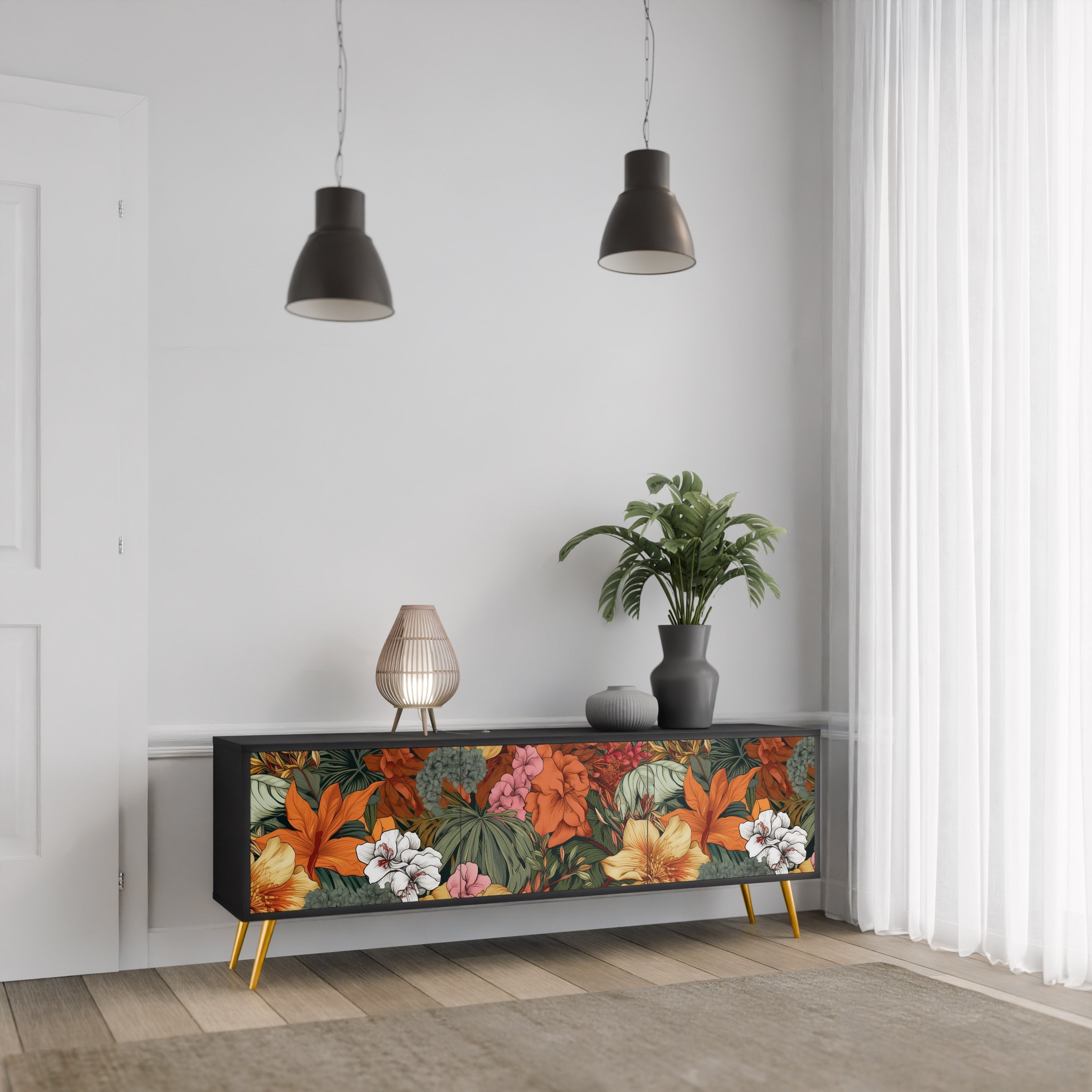 RADIANT FLORA 3-türiger TV-Ständer in Schwarz