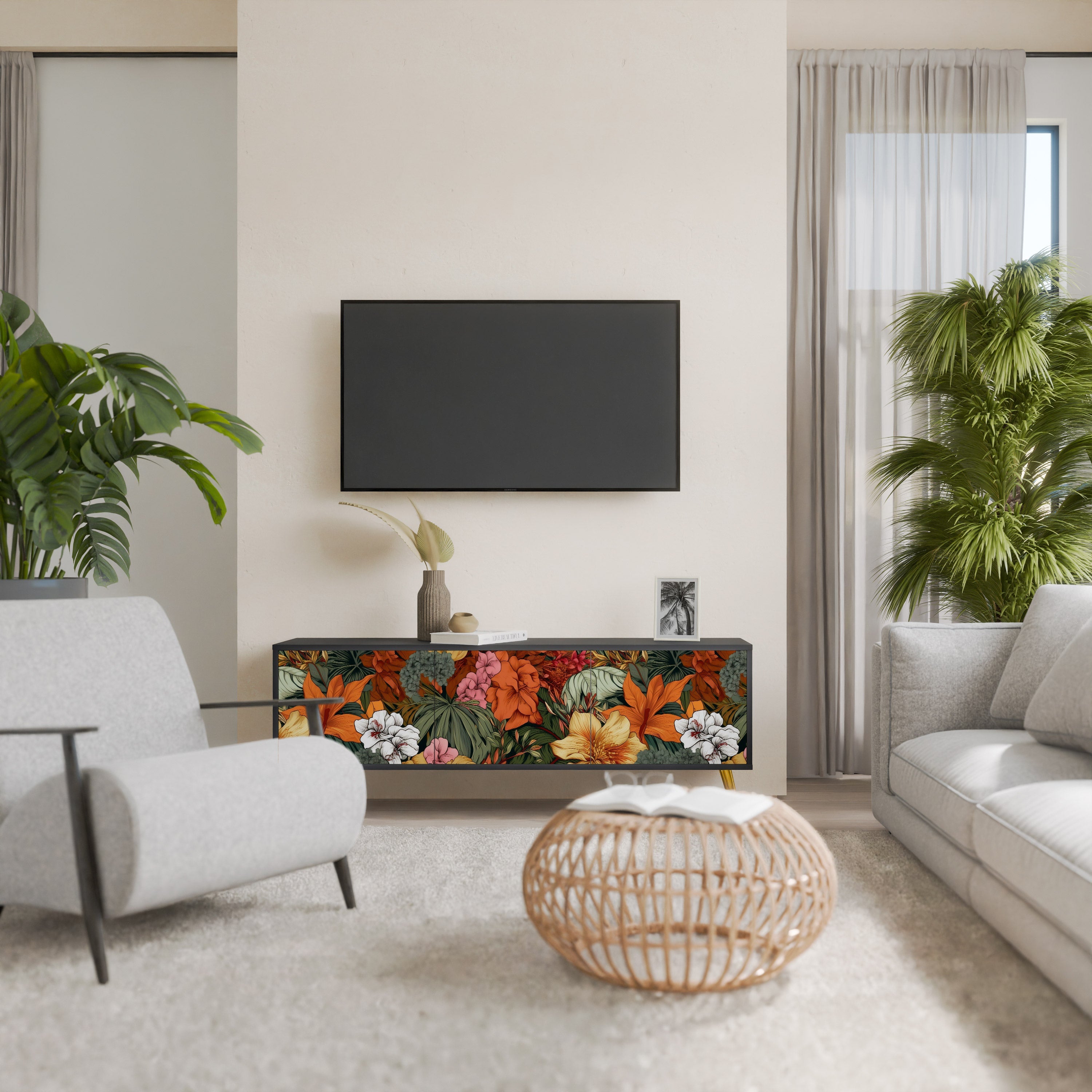 RADIANT FLORA 3-türiger TV-Ständer in Schwarz