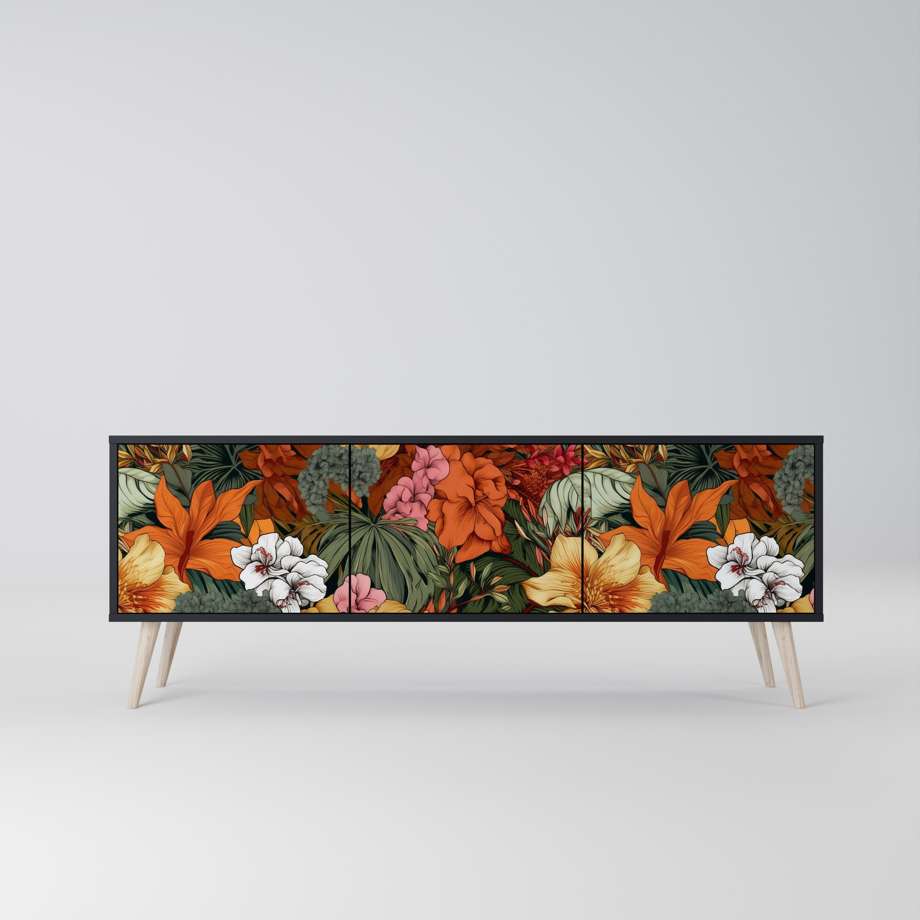RADIANT FLORA 3-türiger TV-Ständer in Schwarz