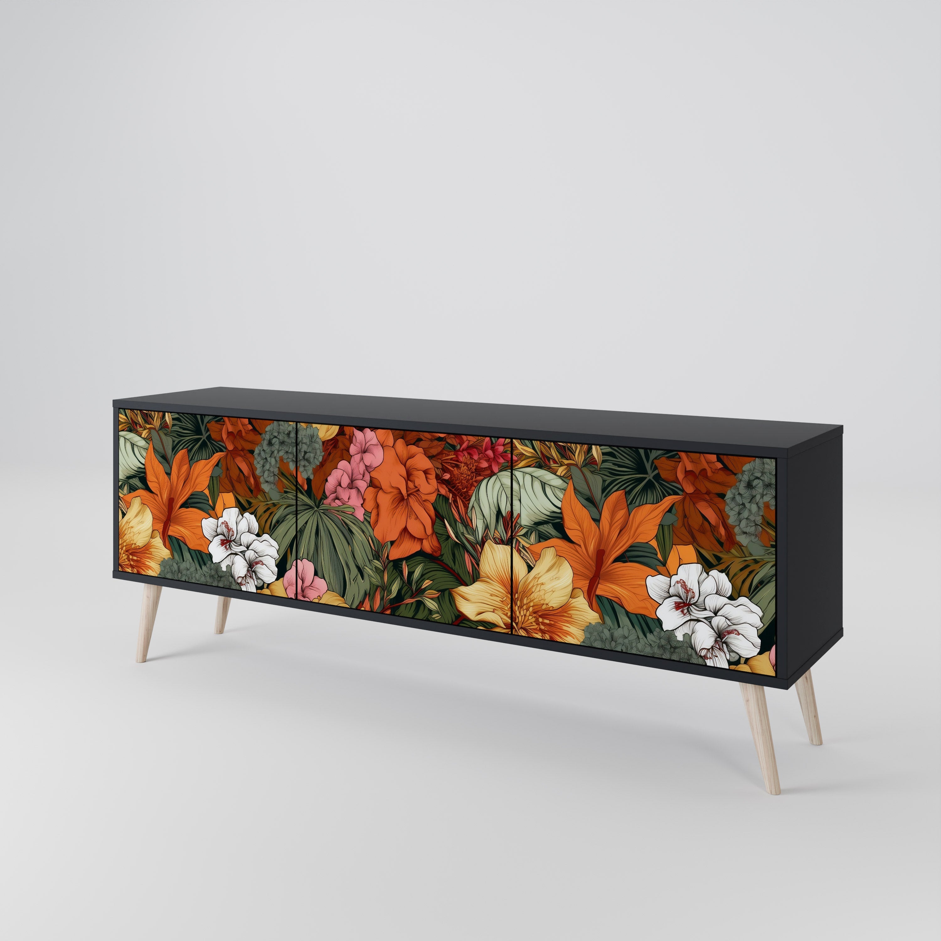 RADIANT FLORA 3-türiger TV-Ständer in Schwarz