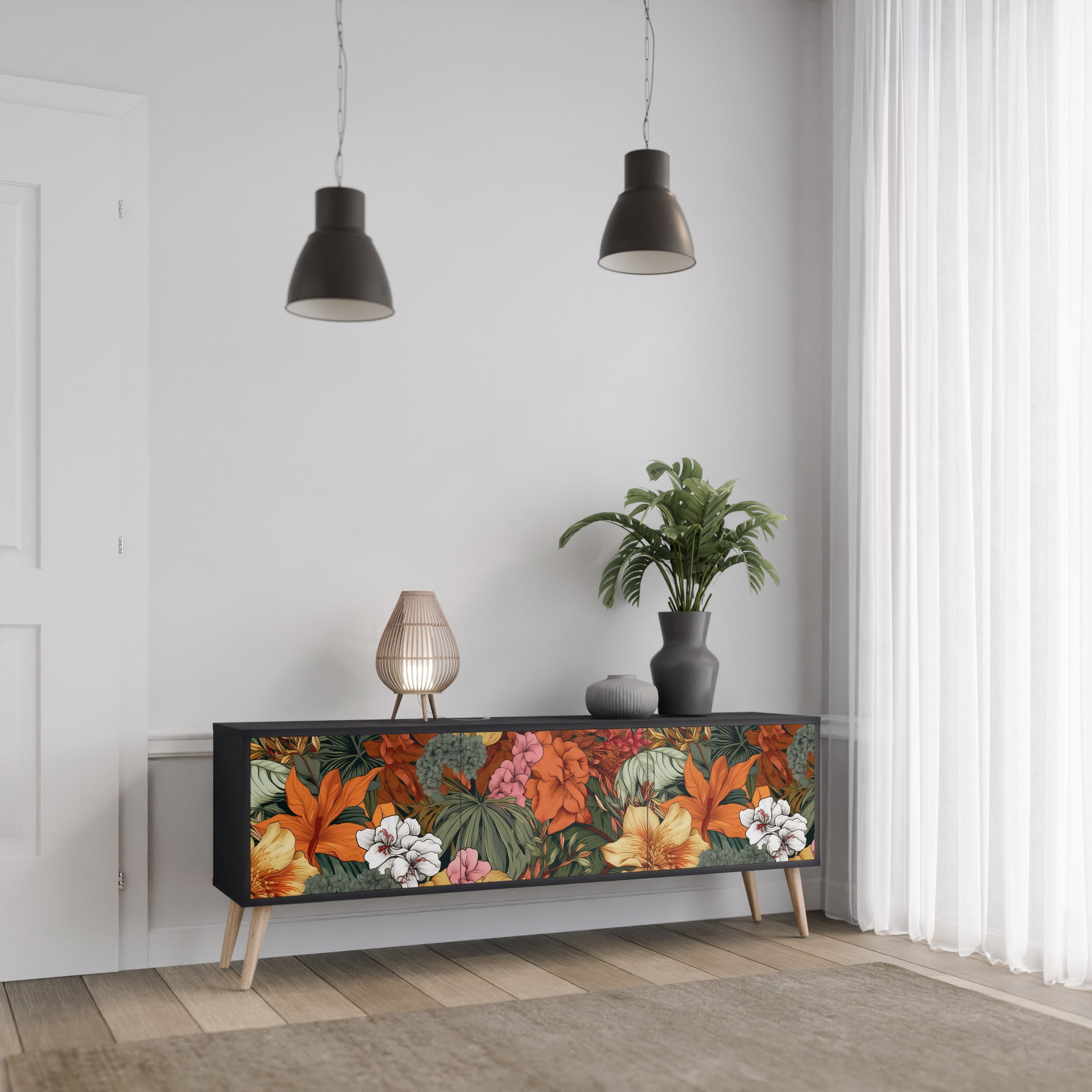 RADIANT FLORA 3-türiger TV-Ständer in Schwarz