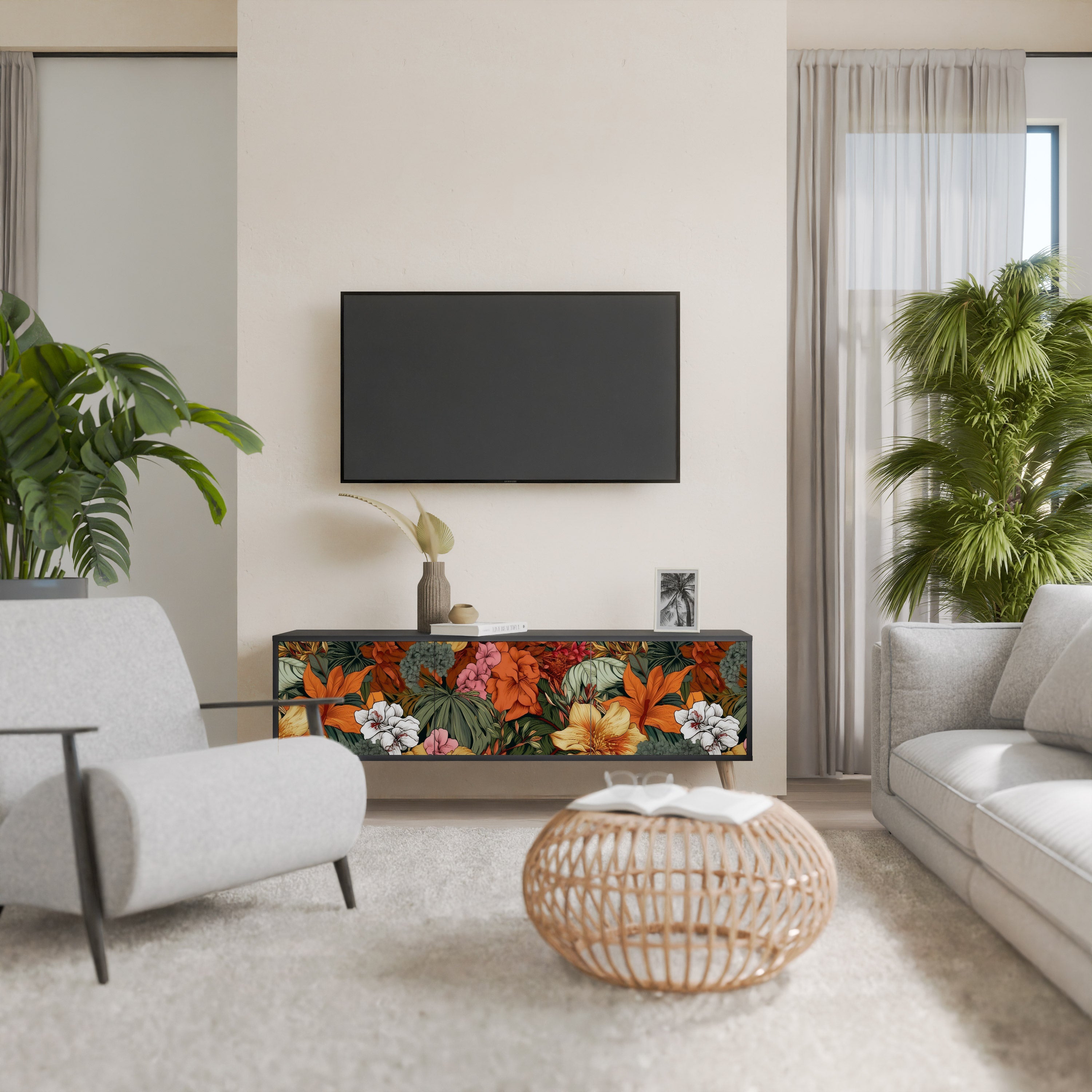 RADIANT FLORA 3-türiger TV-Ständer in Schwarz