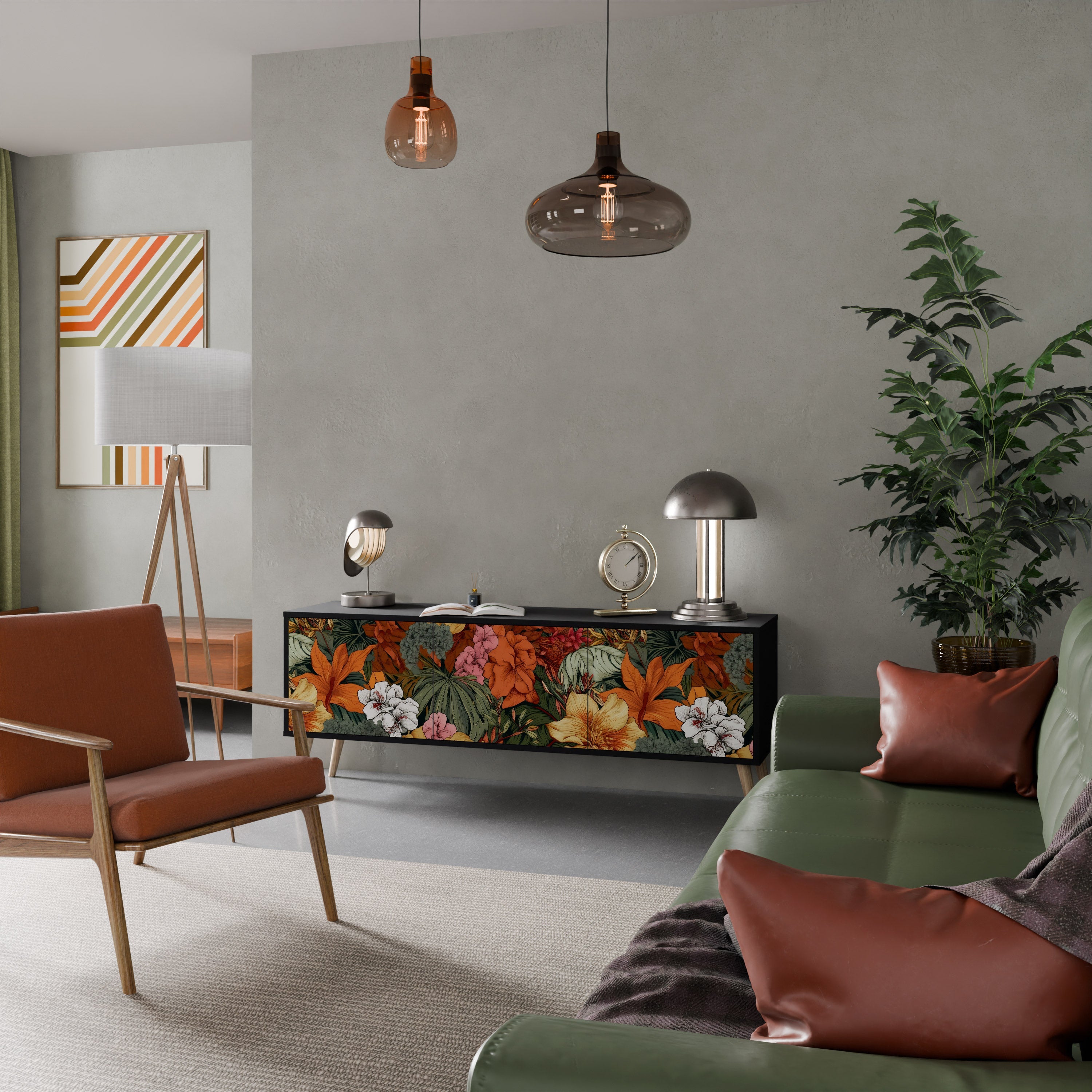 RADIANT FLORA 3-türiger TV-Ständer in Schwarz