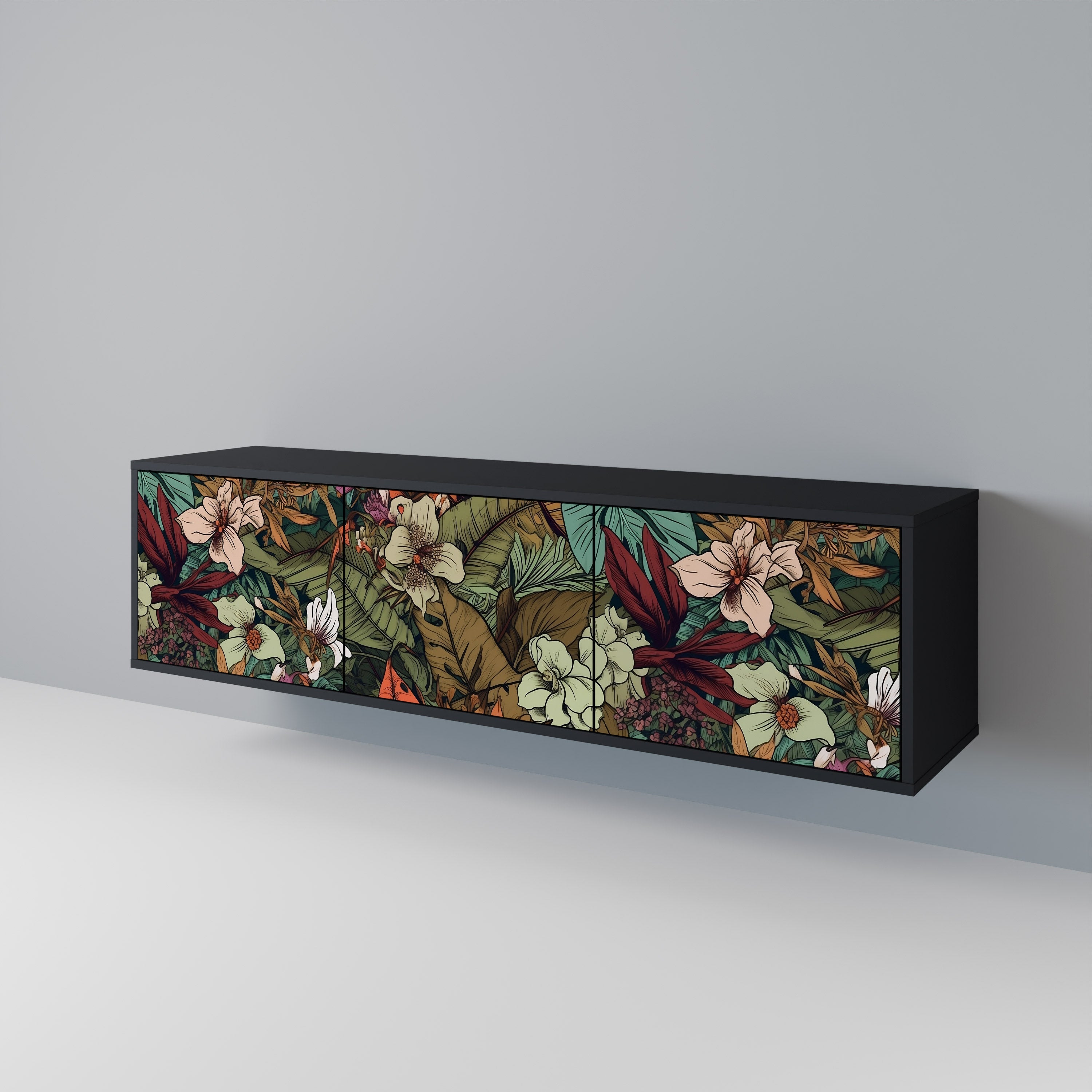 BOTANICAL EMERGENCE 3-türiger TV-Ständer in Schwarz