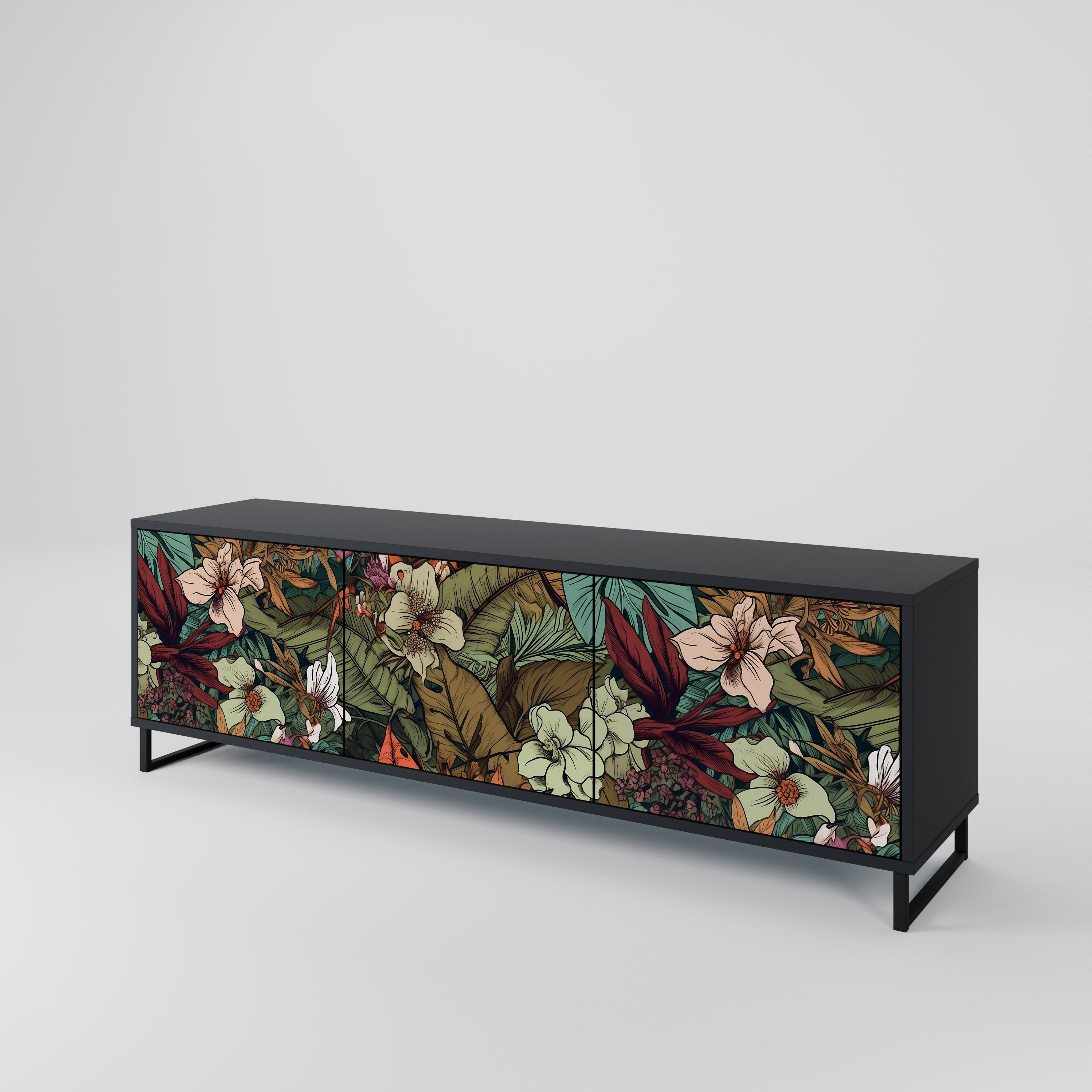 BOTANICAL EMERGENCE 3-türiger TV-Ständer in Schwarz