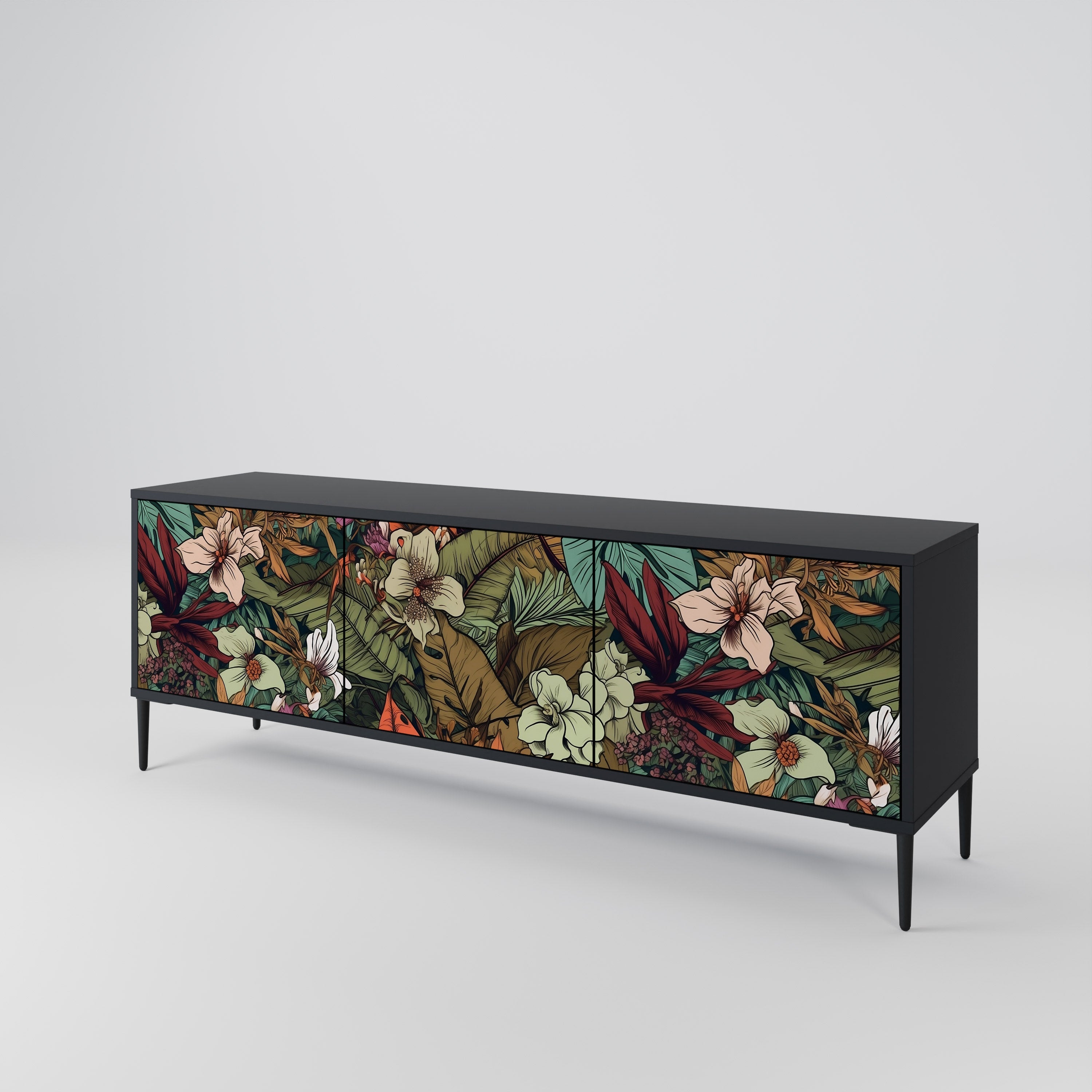 BOTANICAL EMERGENCE 3-türiger TV-Ständer in Schwarz