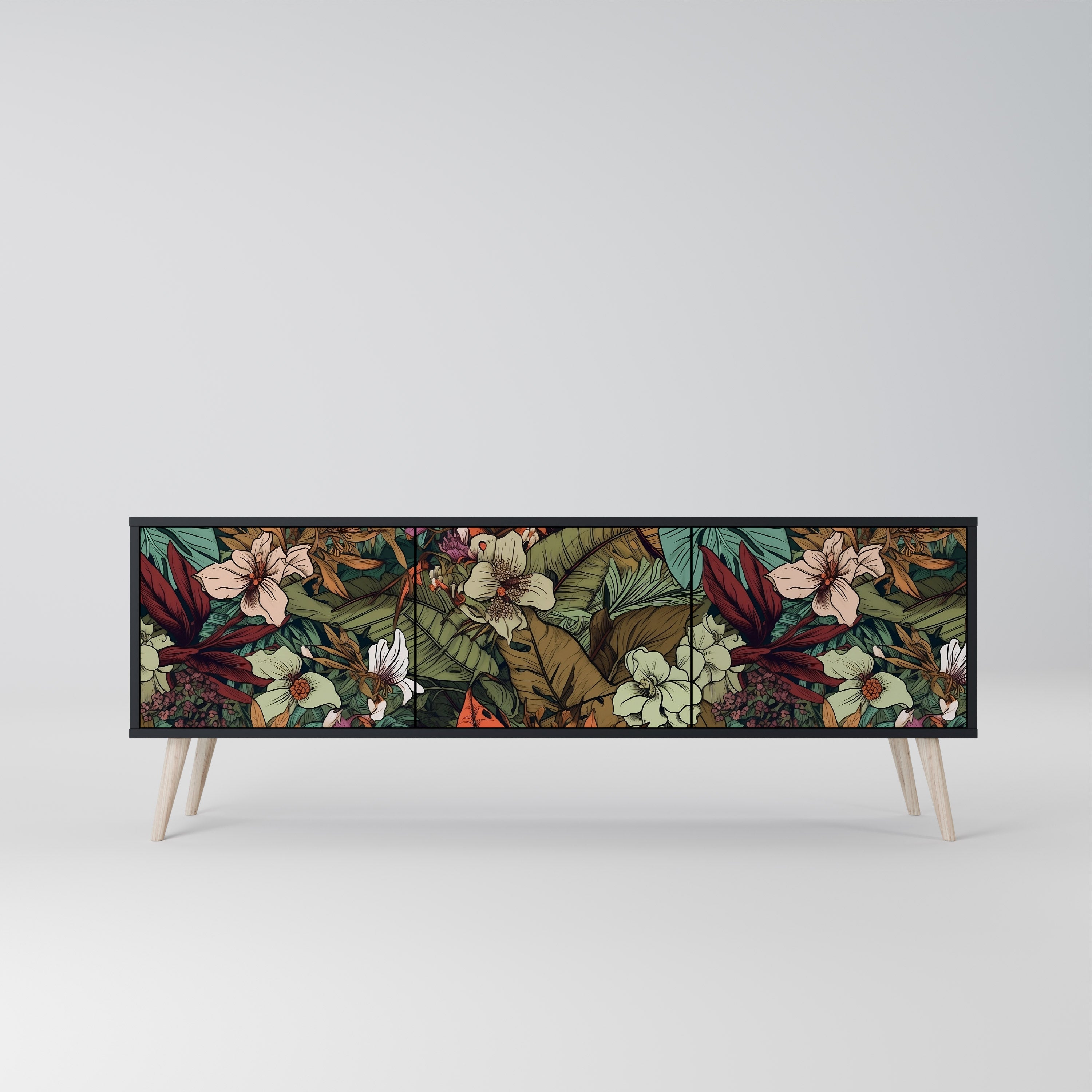 BOTANICAL EMERGENCE 3-türiger TV-Ständer in Schwarz