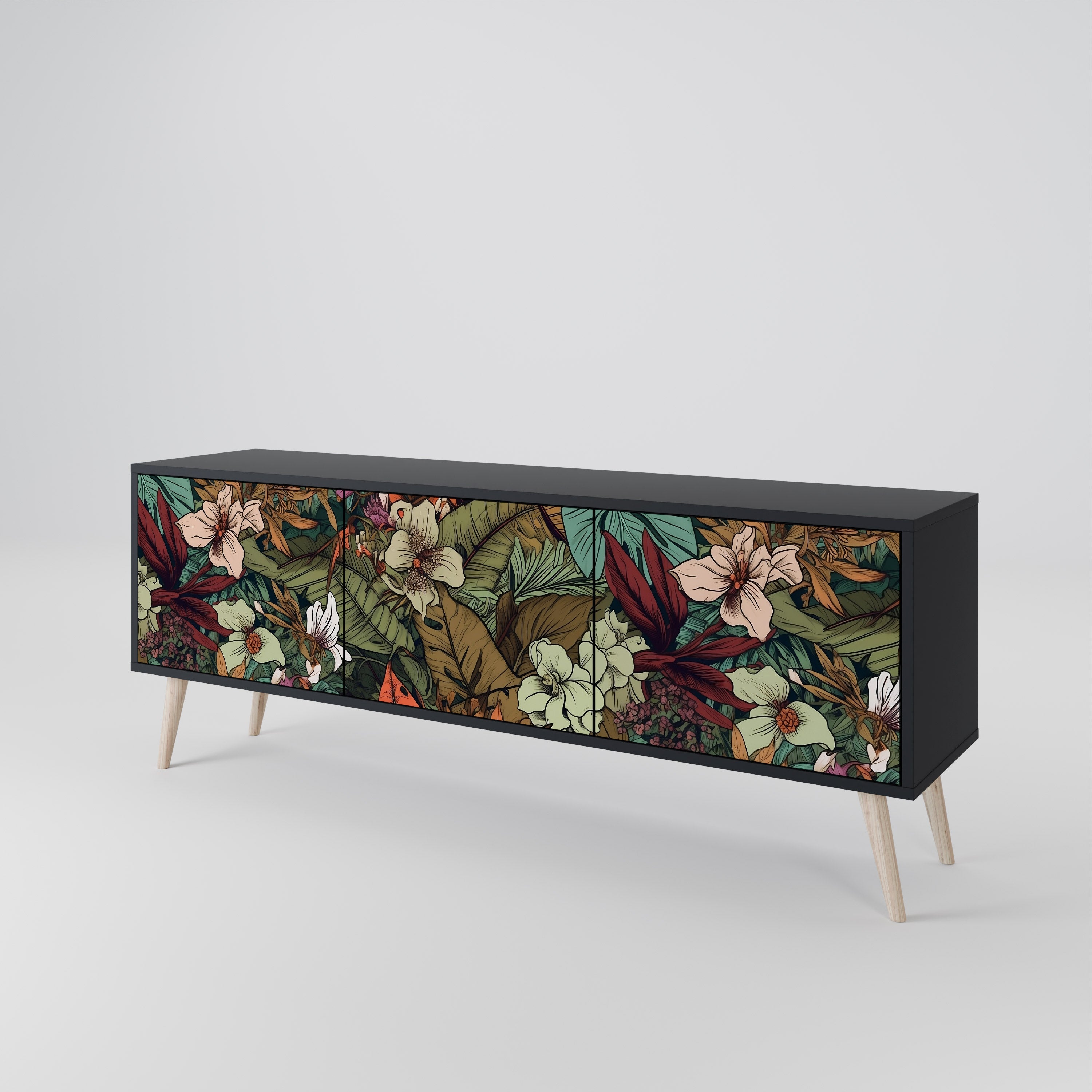 BOTANICAL EMERGENCE 3-türiger TV-Ständer in Schwarz