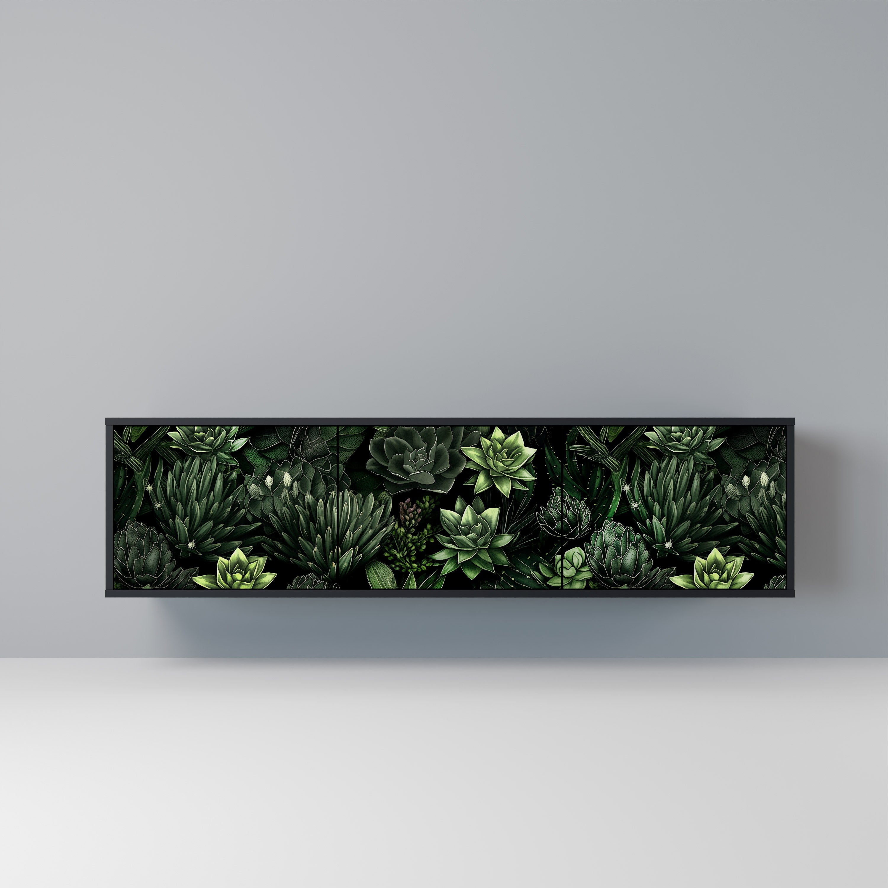 SUCCULENT JUNGLE 3-türiger TV-Ständer in Schwarz