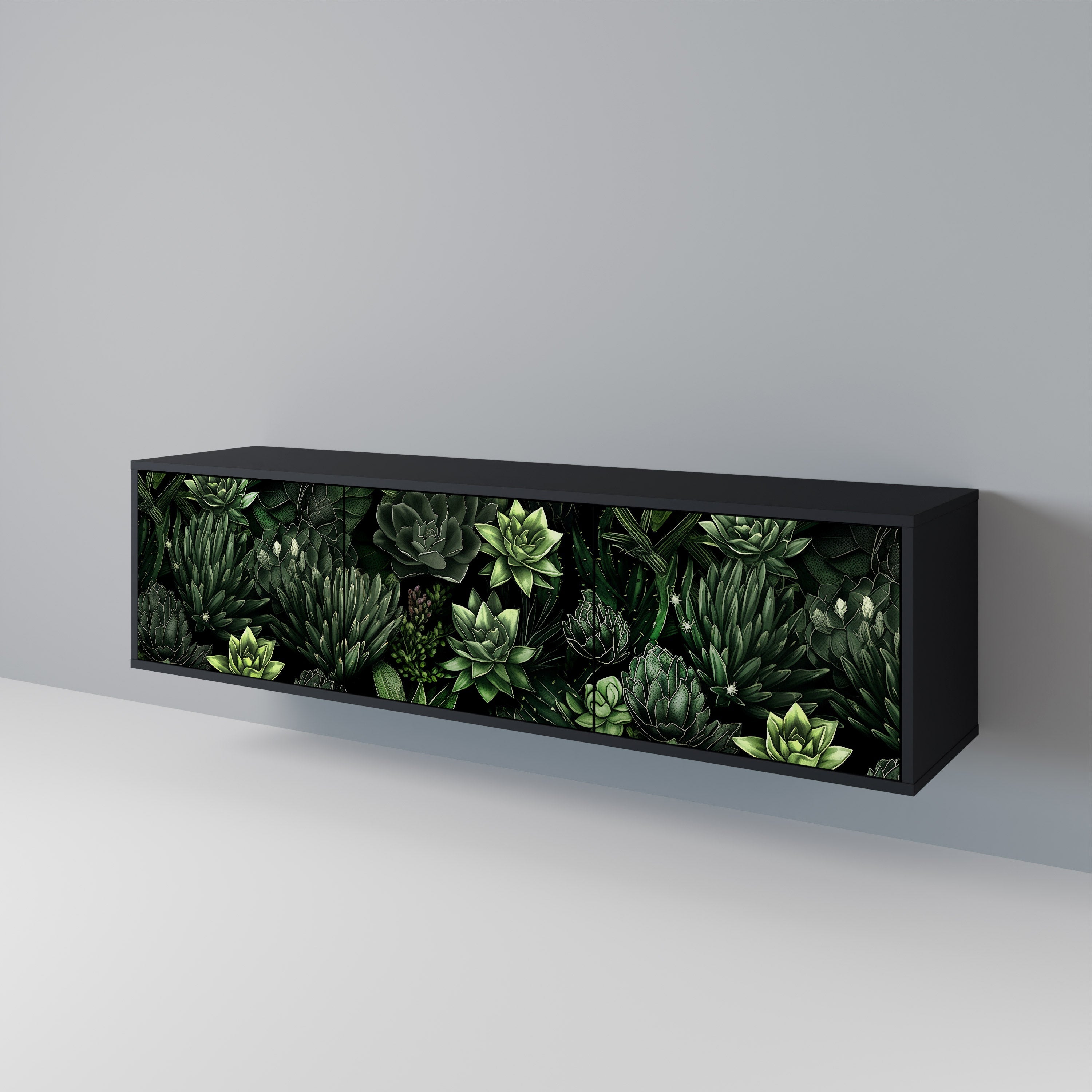 SUCCULENT JUNGLE 3-türiger TV-Ständer in Schwarz