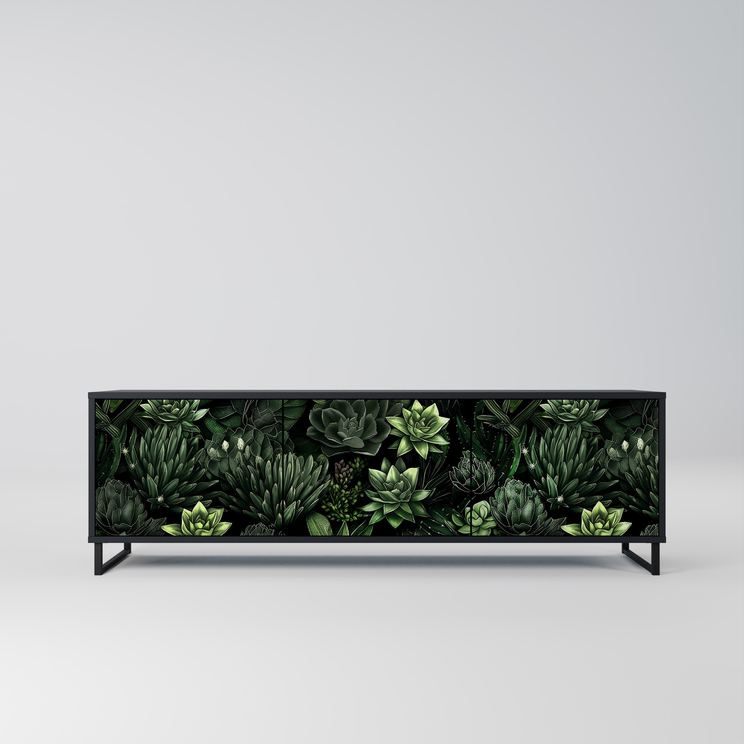 SUCCULENT JUNGLE 3-türiger TV-Ständer in Schwarz