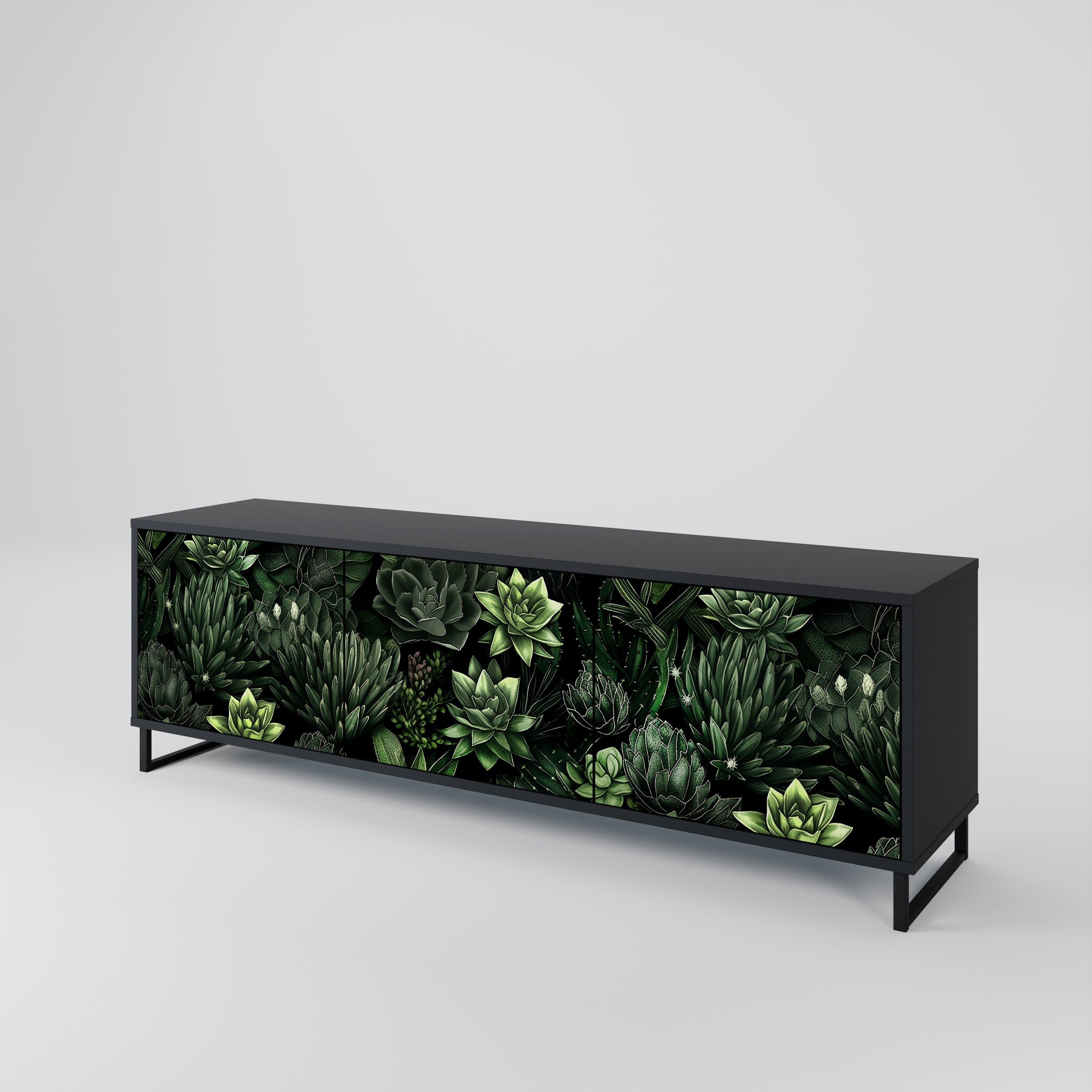 SUCCULENT JUNGLE 3-türiger TV-Ständer in Schwarz