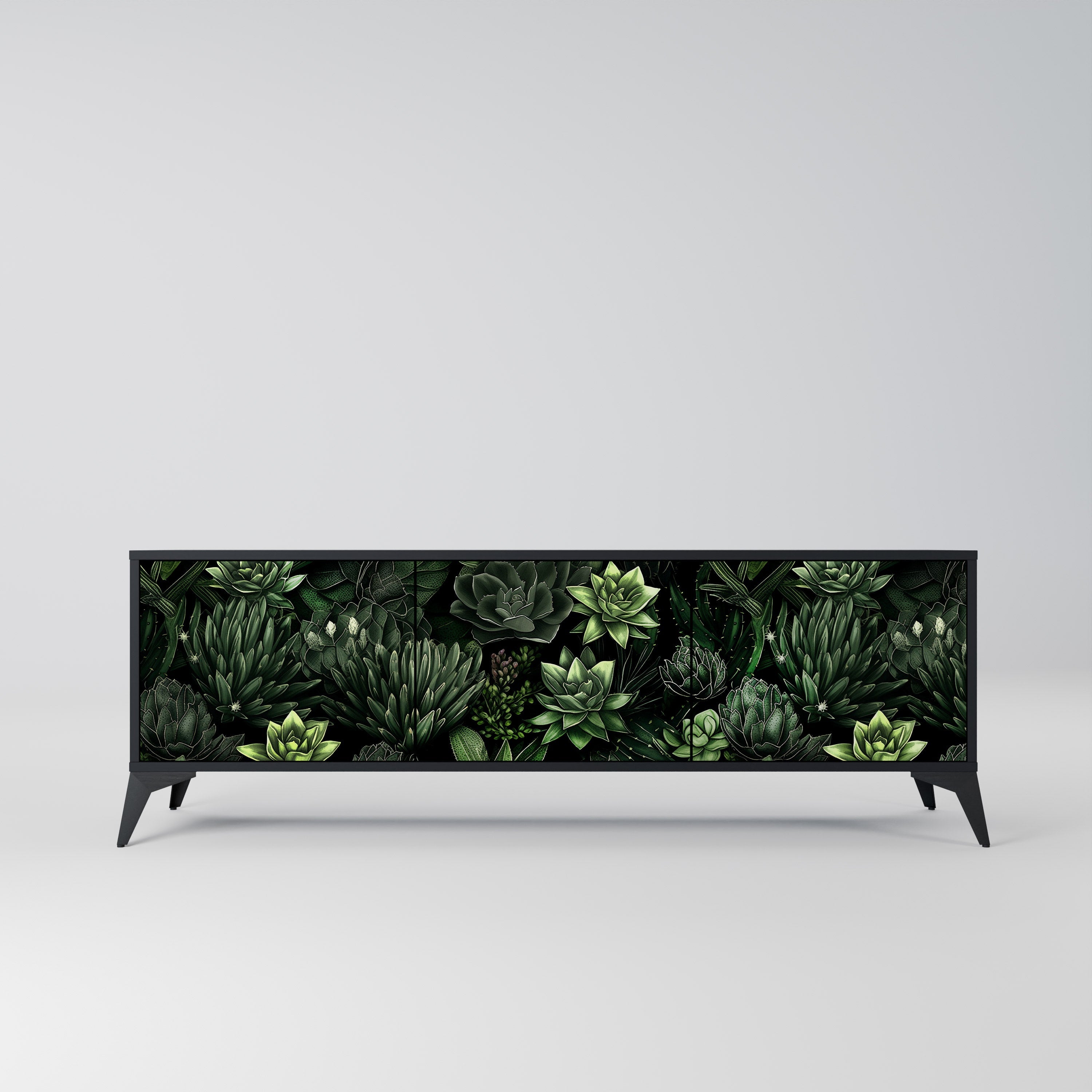 SUCCULENT JUNGLE 3-türiger TV-Ständer in Schwarz