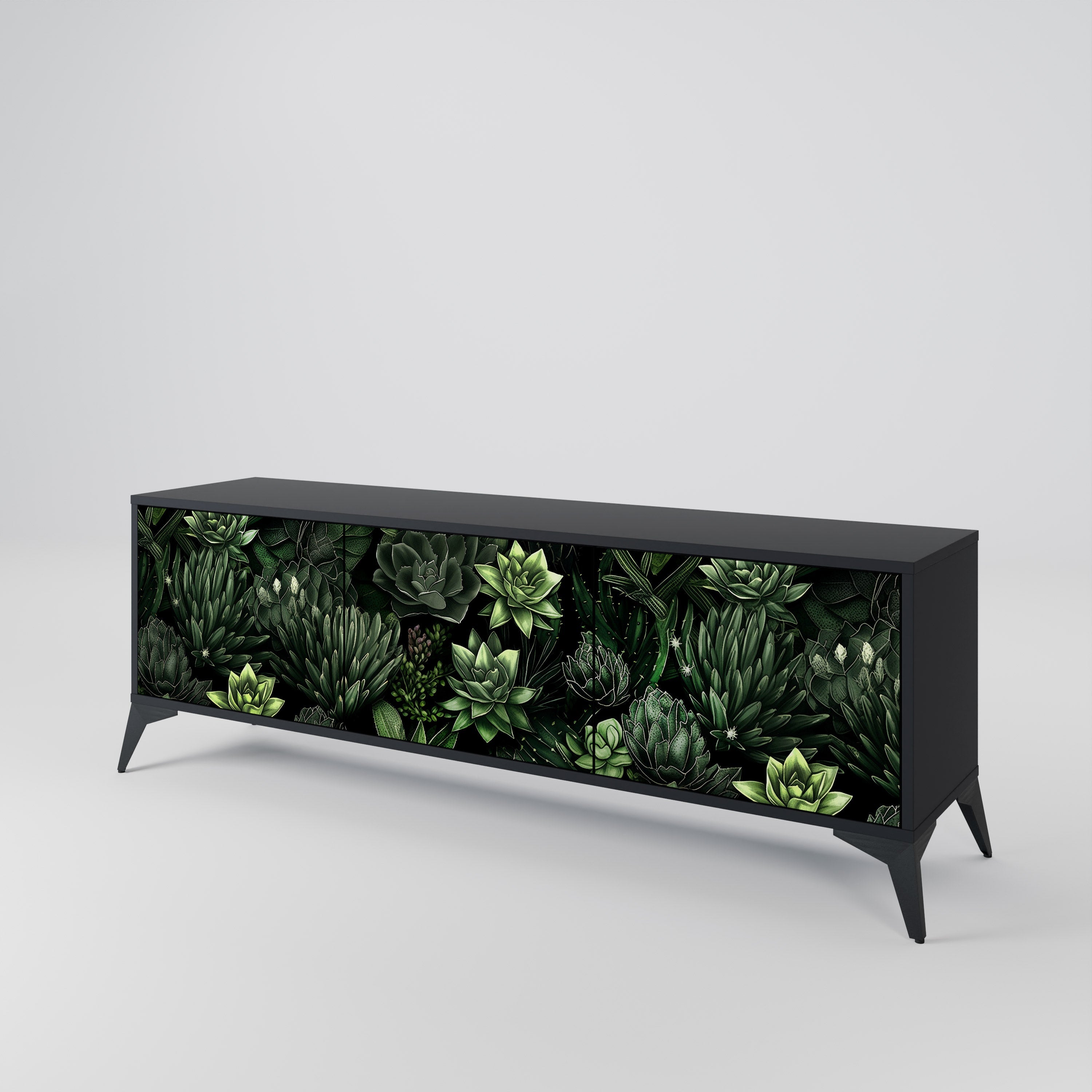 SUCCULENT JUNGLE 3-türiger TV-Ständer in Schwarz