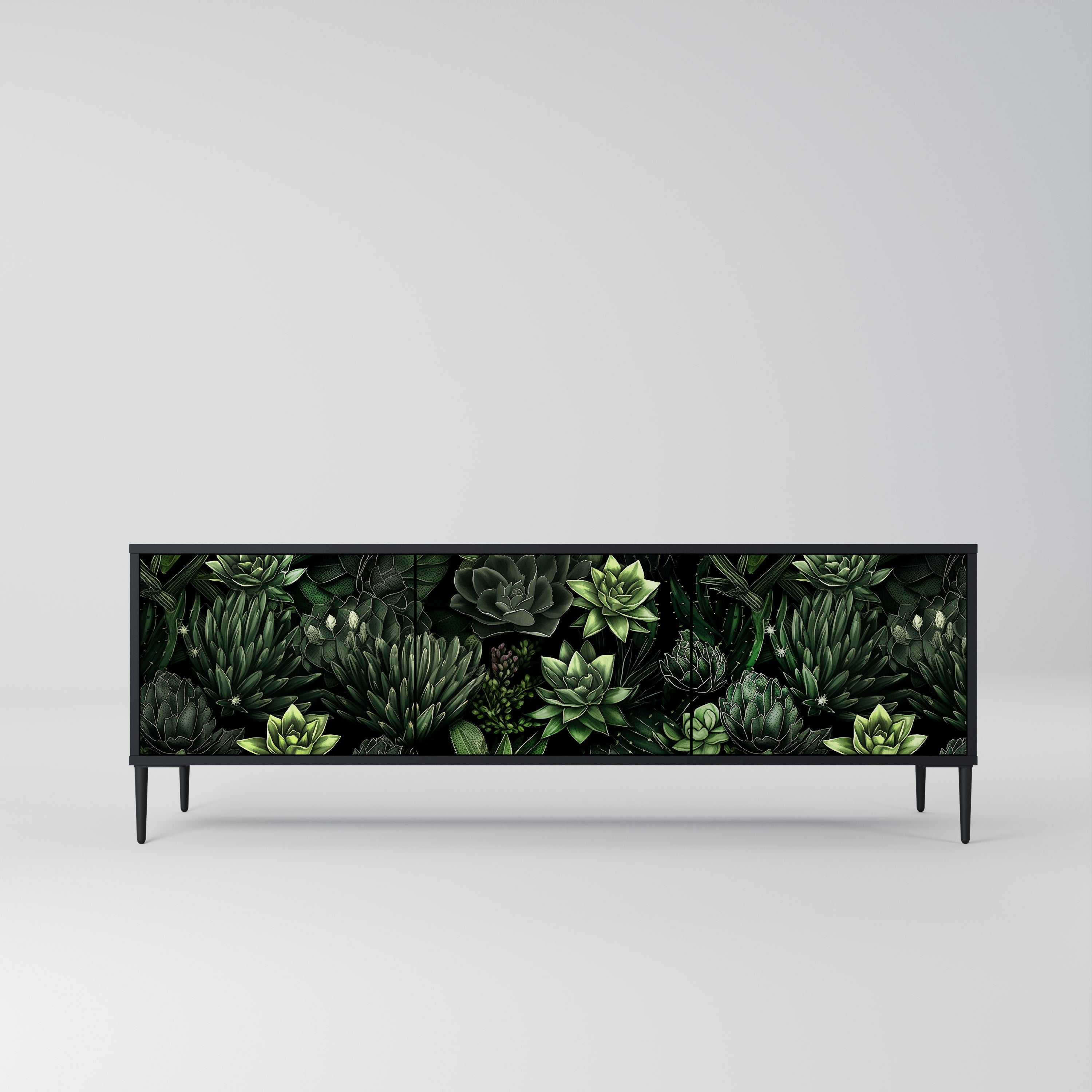 SUCCULENT JUNGLE 3-türiger TV-Ständer in Schwarz