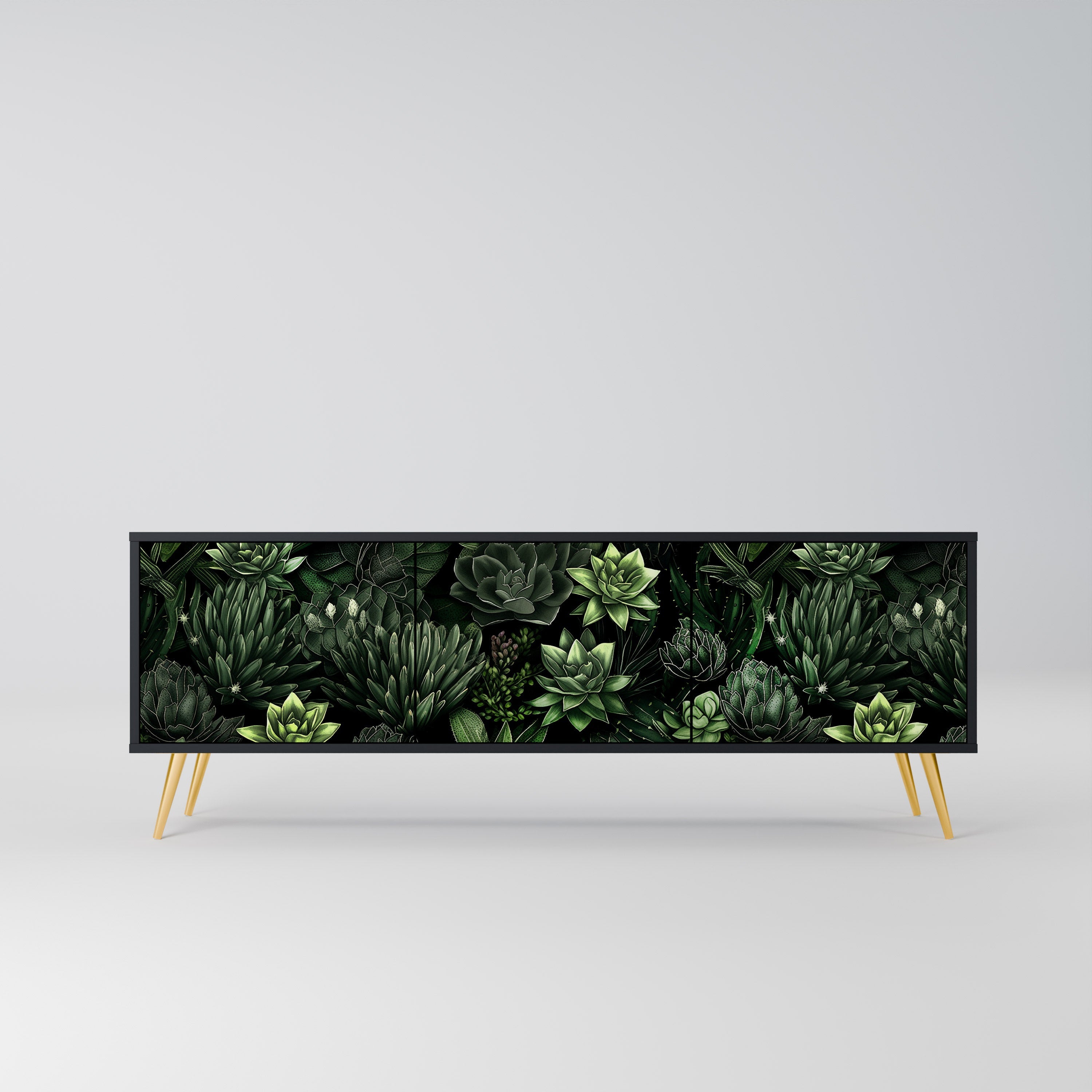 SUCCULENT JUNGLE 3-türiger TV-Ständer in Schwarz