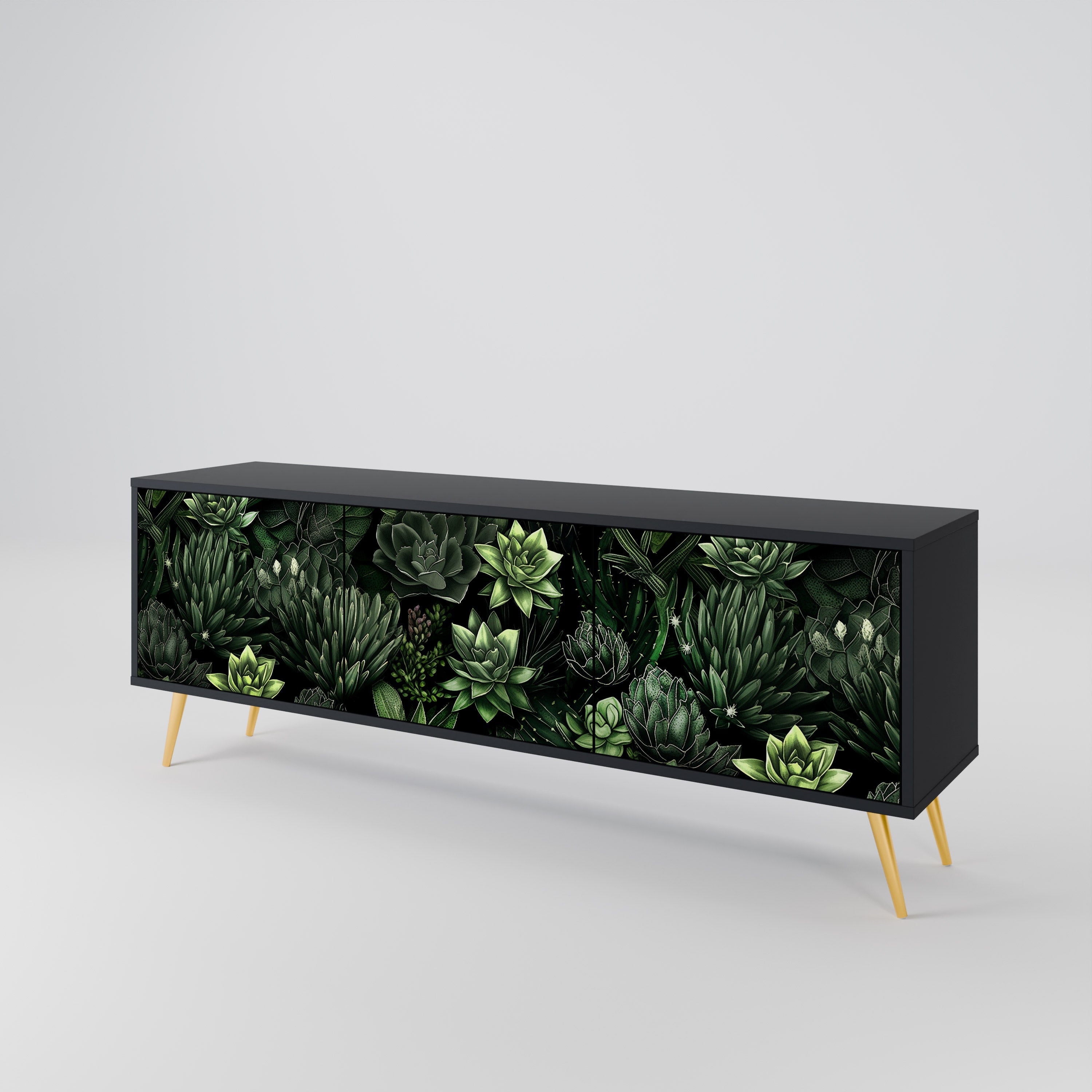 SUCCULENT JUNGLE 3-türiger TV-Ständer in Schwarz