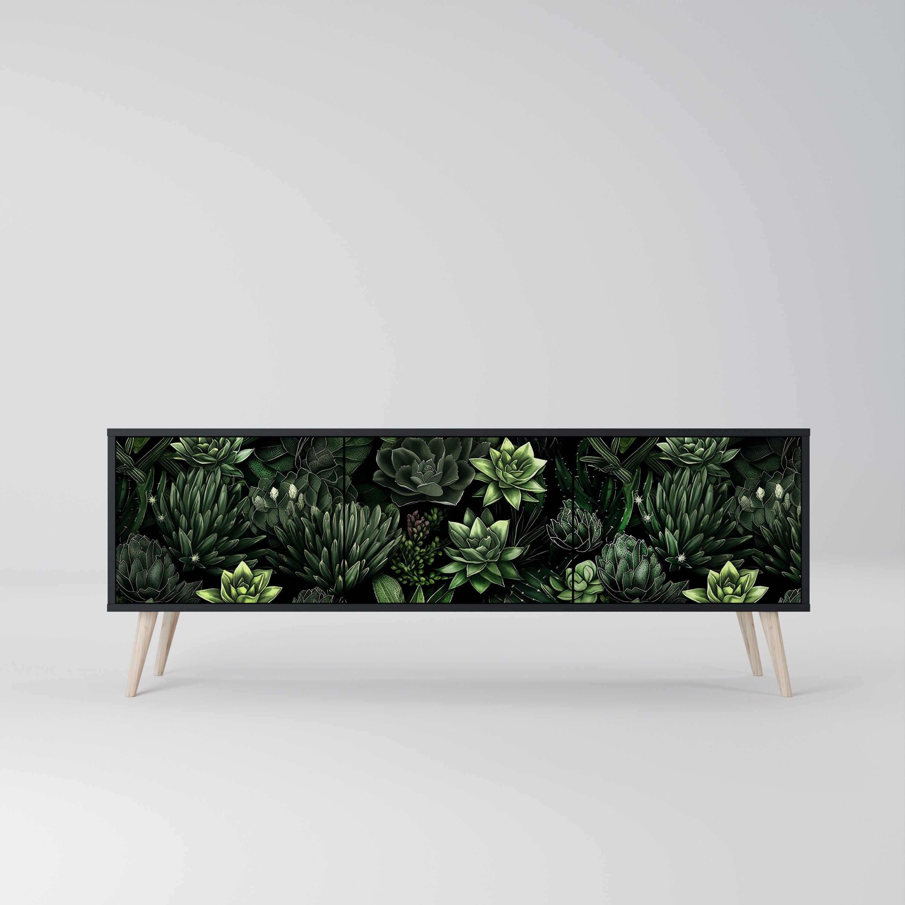 SUCCULENT JUNGLE 3-türiger TV-Ständer in Schwarz