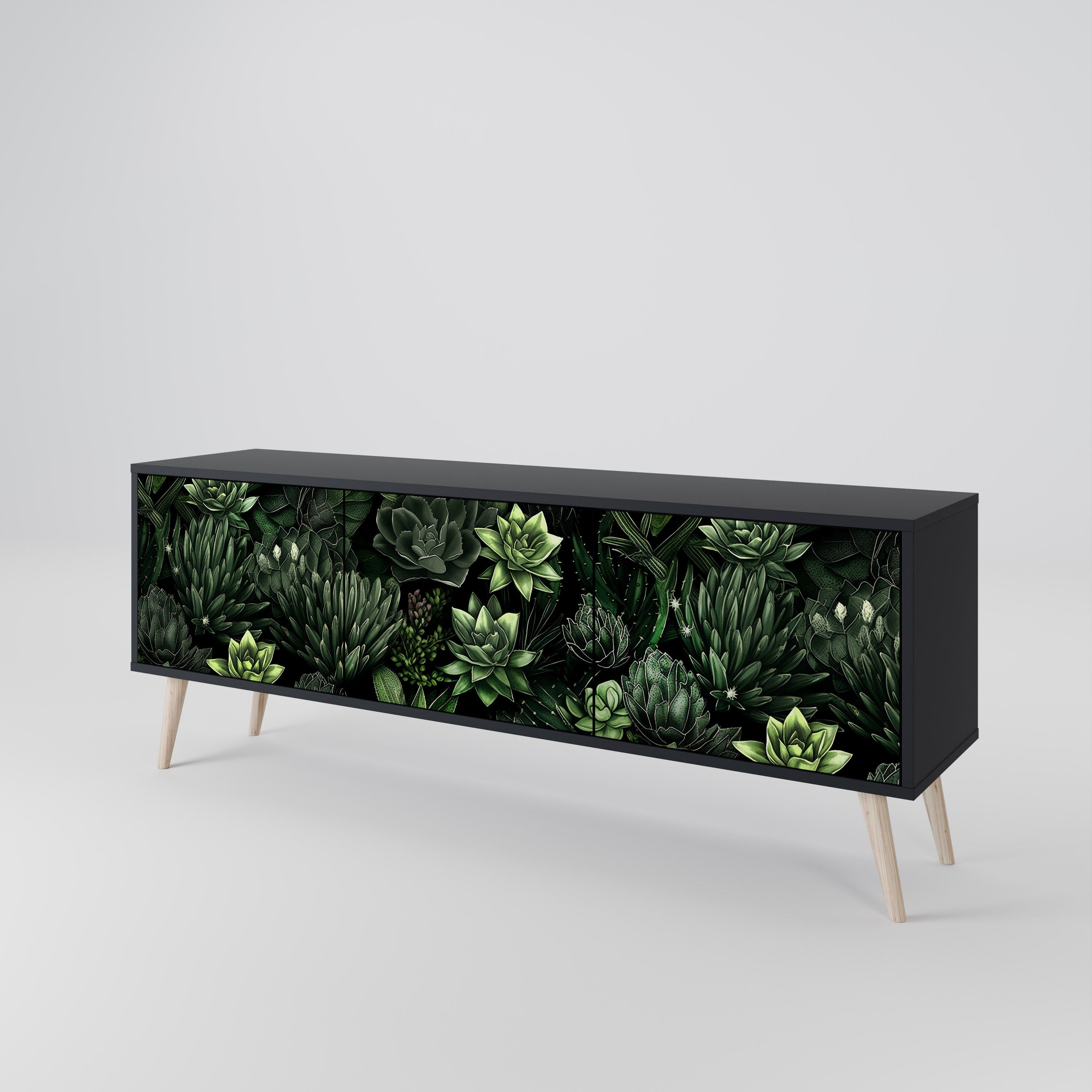 SUCCULENT JUNGLE 3-türiger TV-Ständer in Schwarz