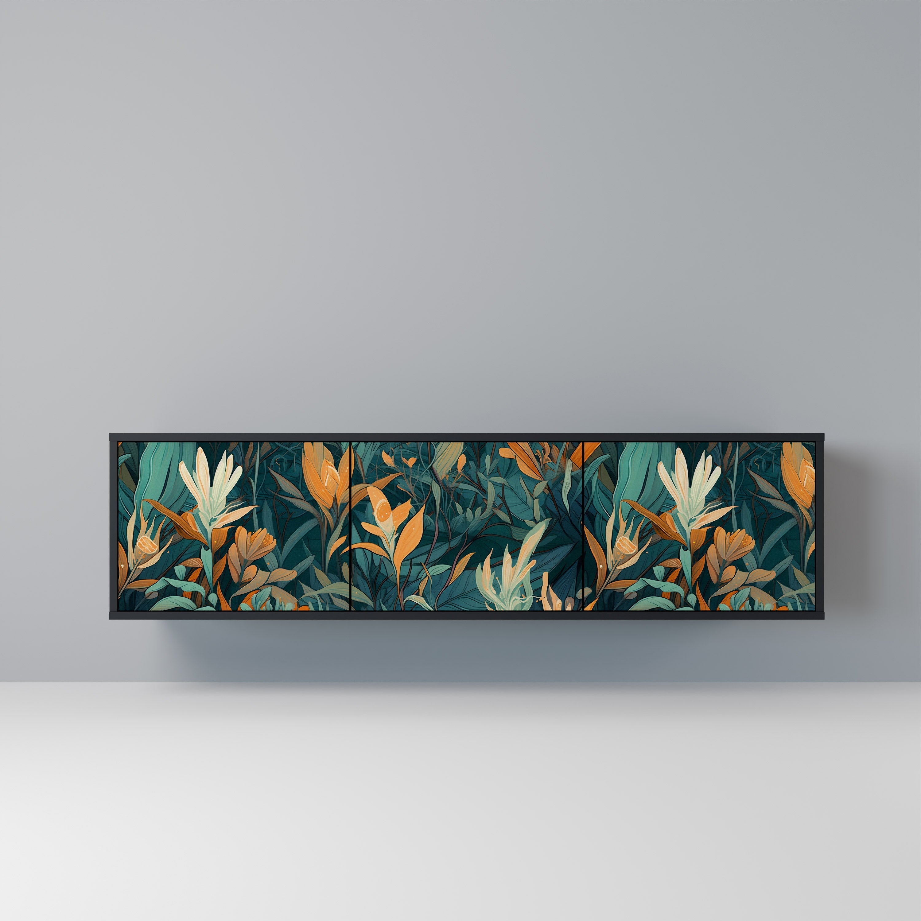 FLORAL SERENITY 3-türiger TV-Ständer in Schwarz