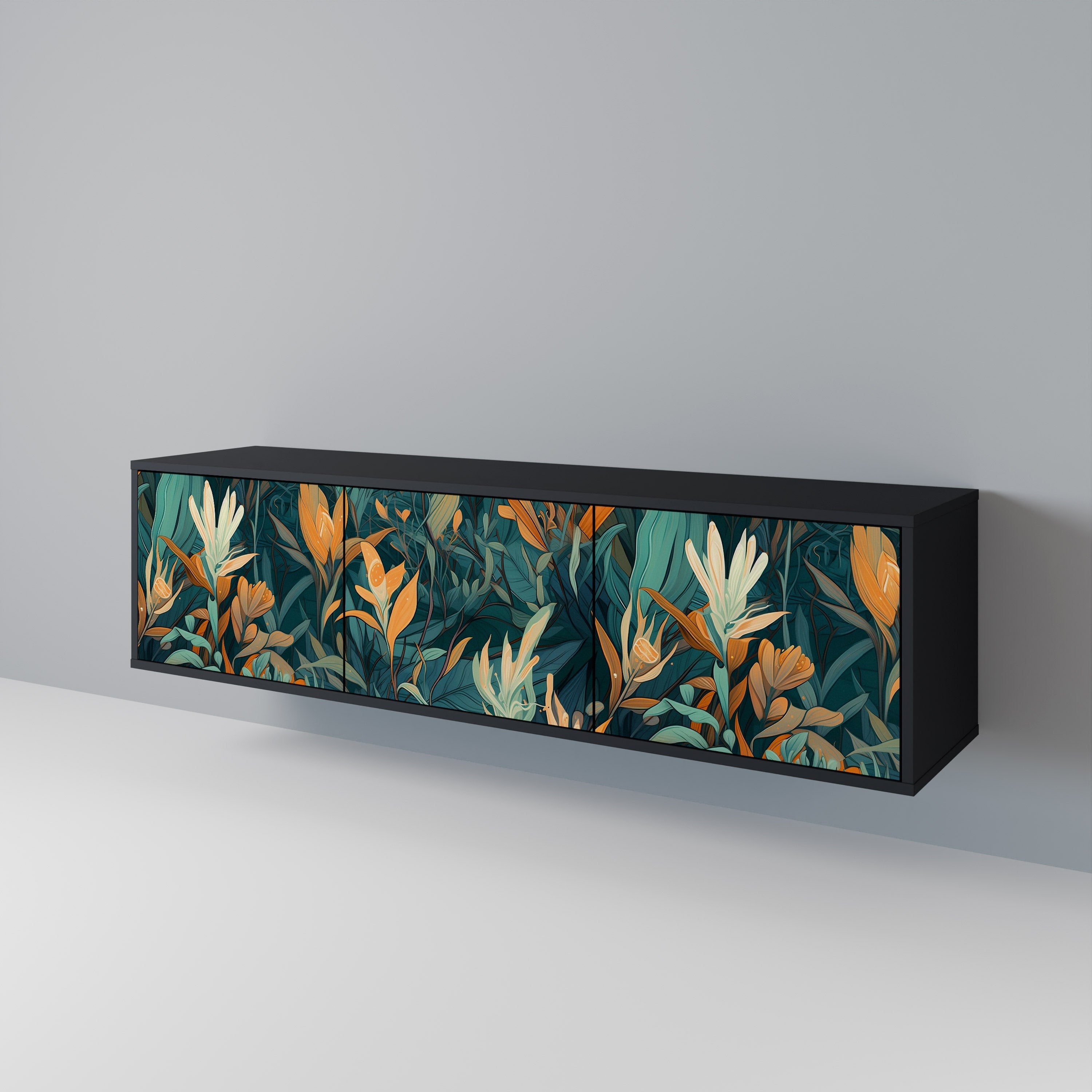 FLORAL SERENITY 3-türiger TV-Ständer in Schwarz