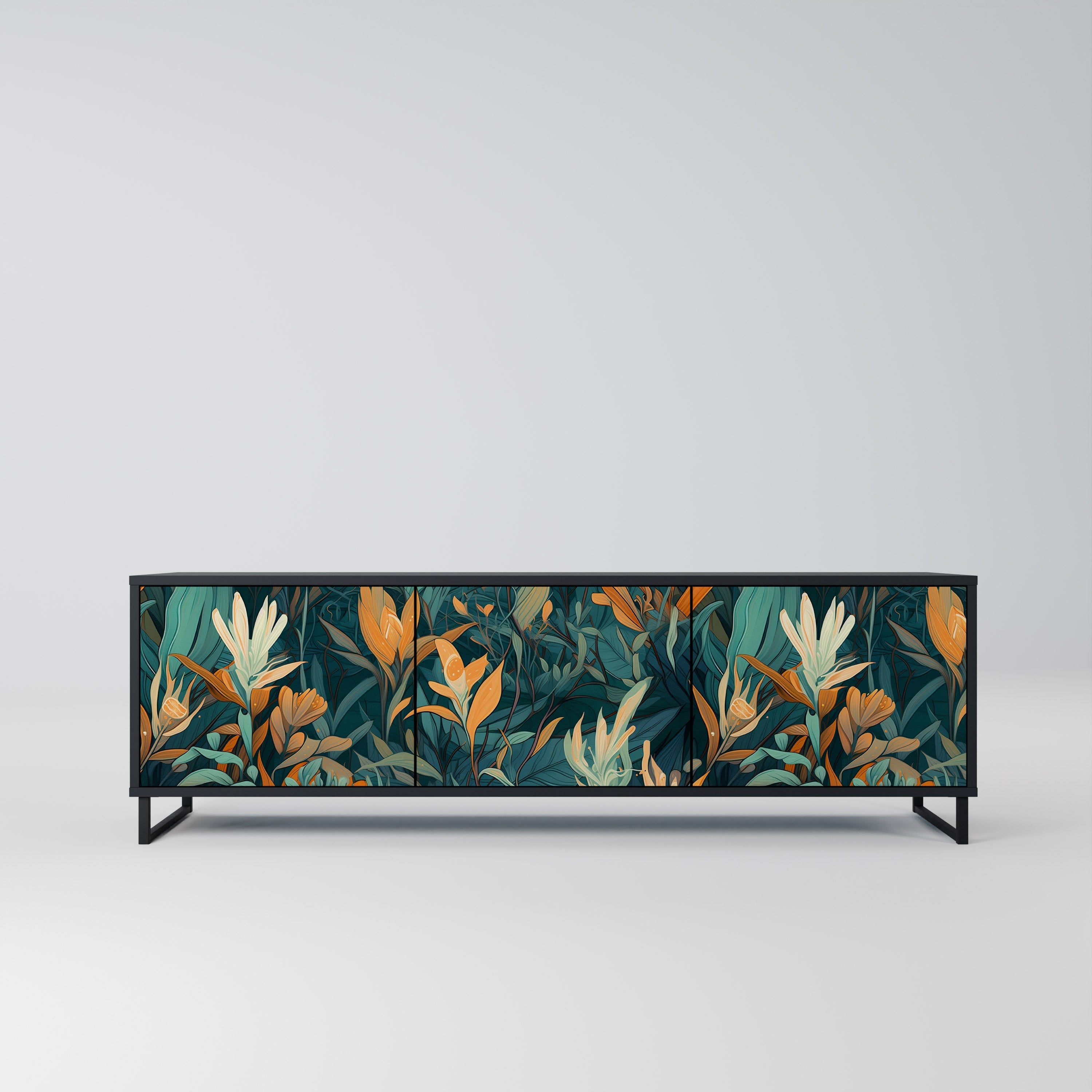 FLORAL SERENITY 3-türiger TV-Ständer in Schwarz
