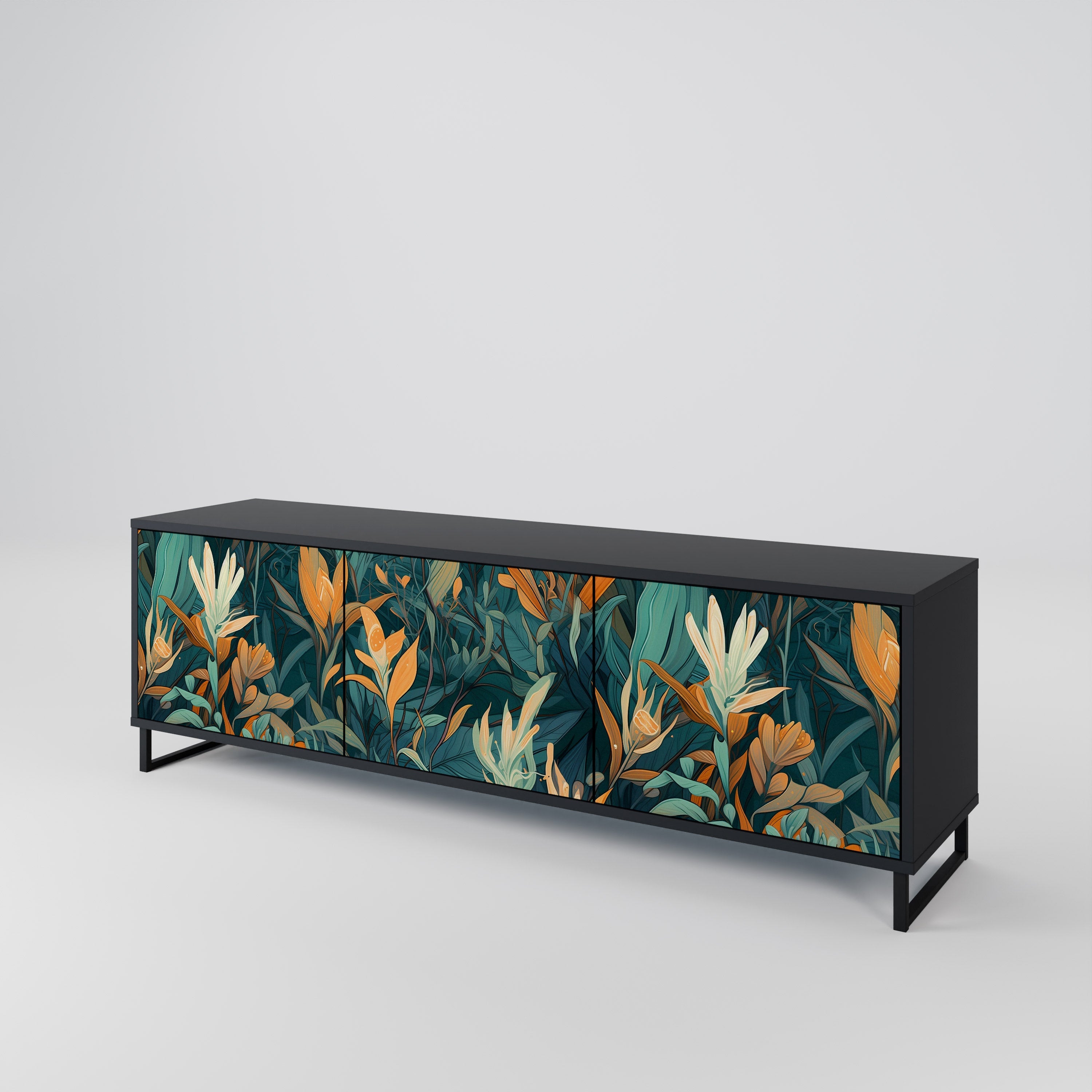 FLORAL SERENITY 3-türiger TV-Ständer in Schwarz
